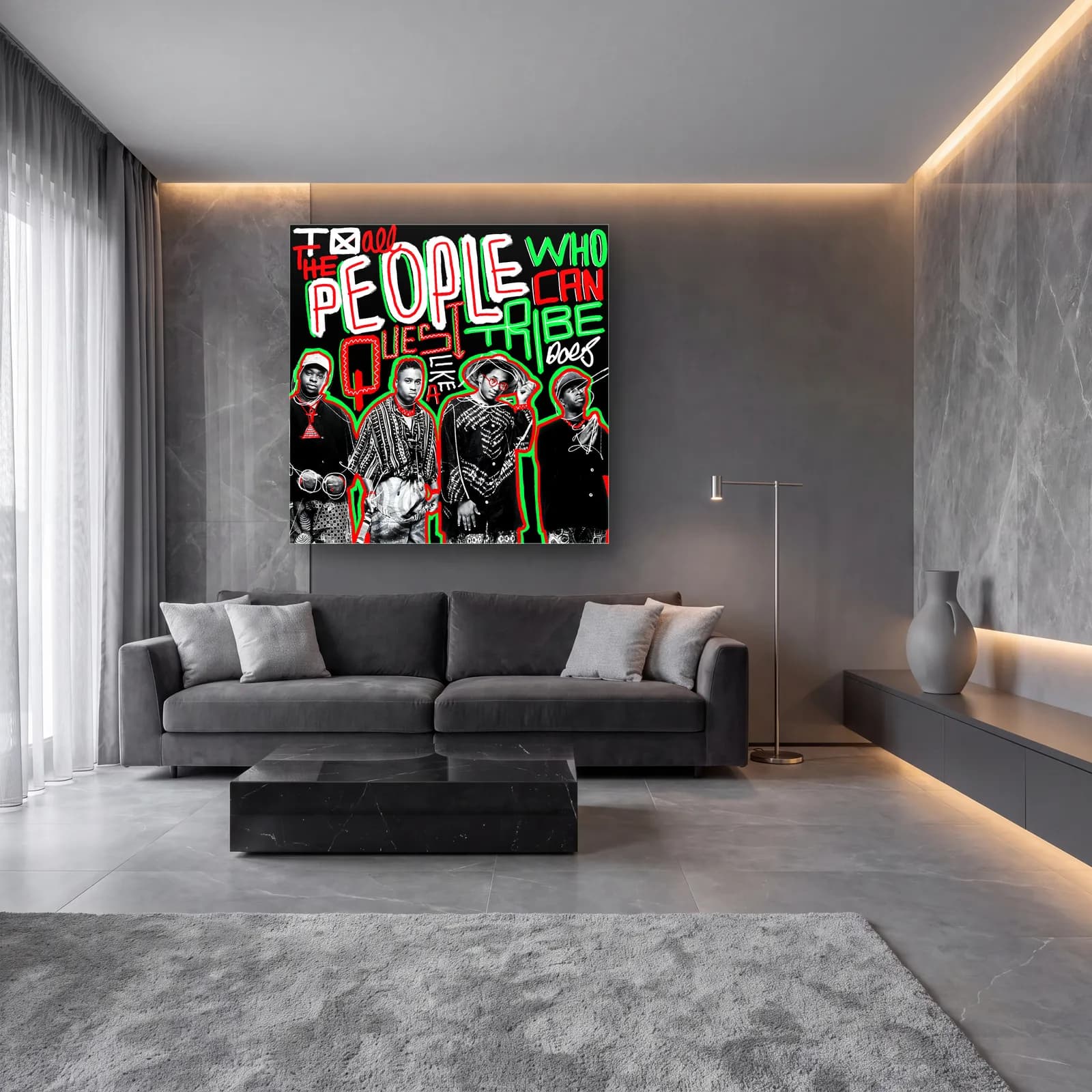 A Tribe Called Quest Grafiti cam tablo — lüks salon duvarında