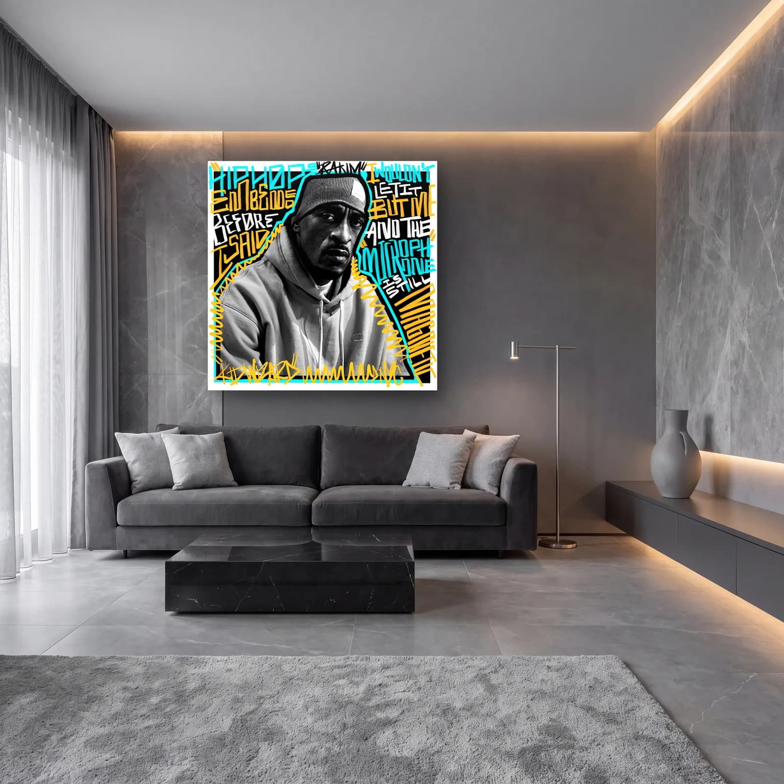 Bereli Hip Hop Sanatçısı cam tablo — lüks salon duvarında
