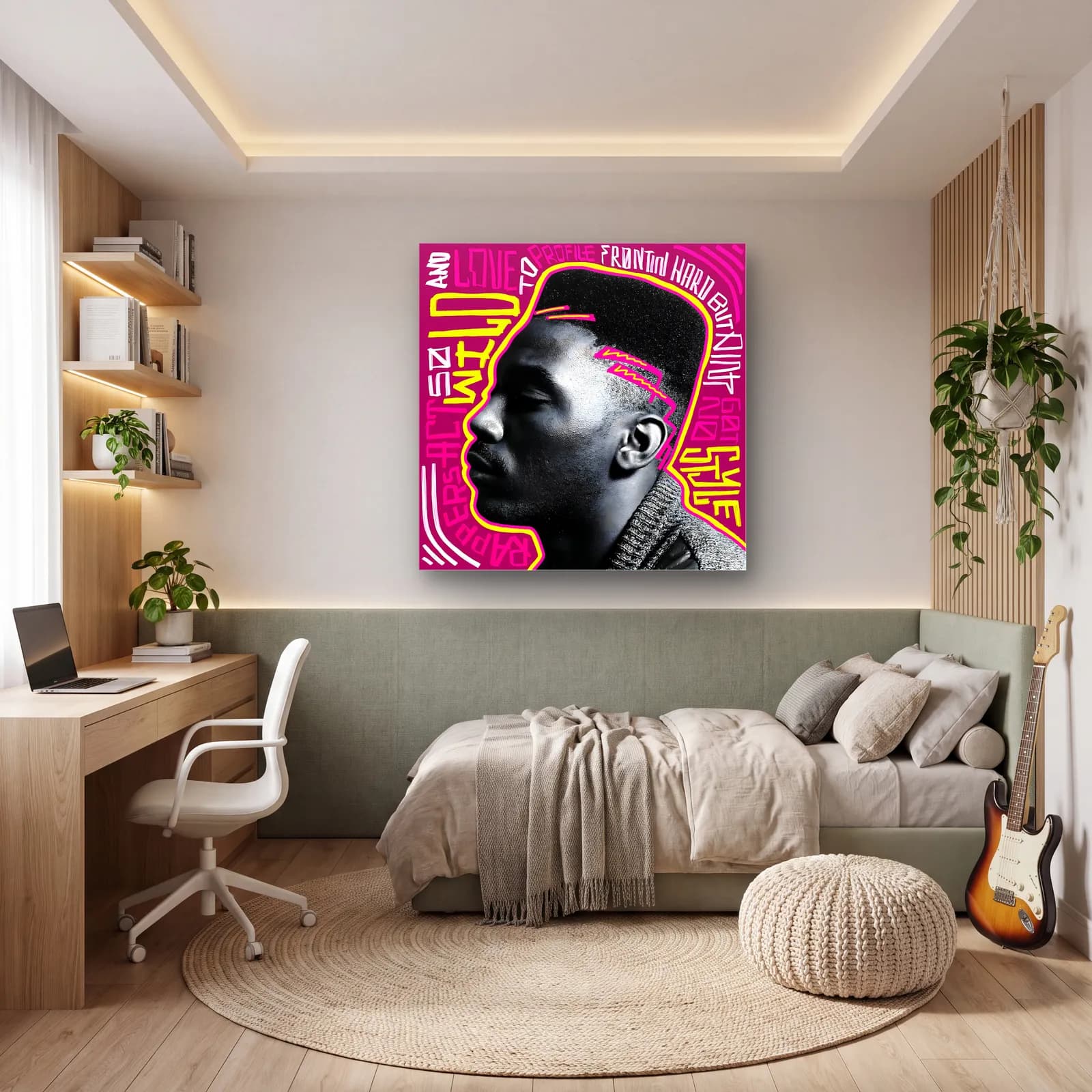 Pembe Grafiti Profil Portre cam tablo — genç odasında
