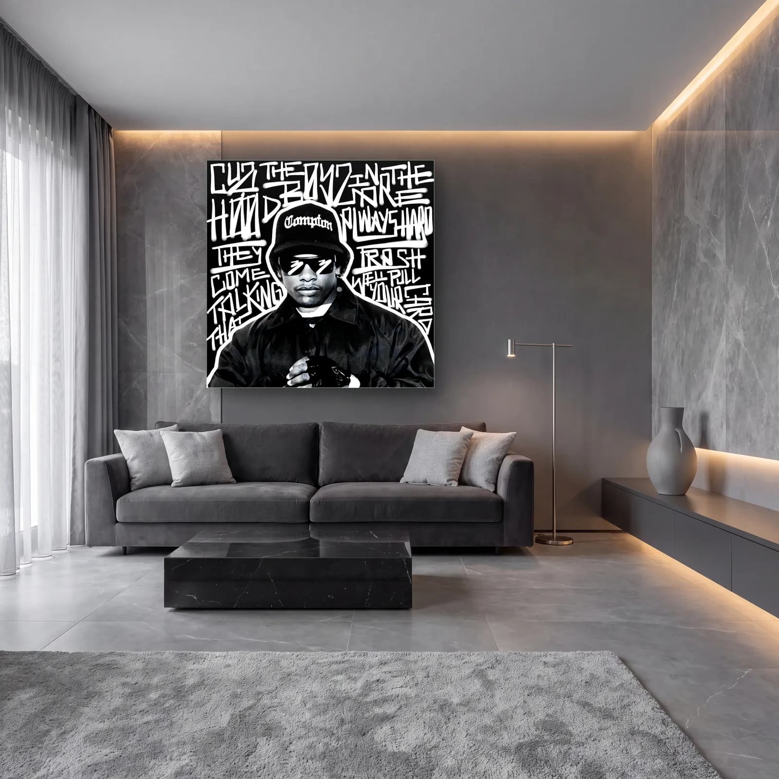 Eazy-E Compton Grafiti cam tablo — lüks salon duvarında