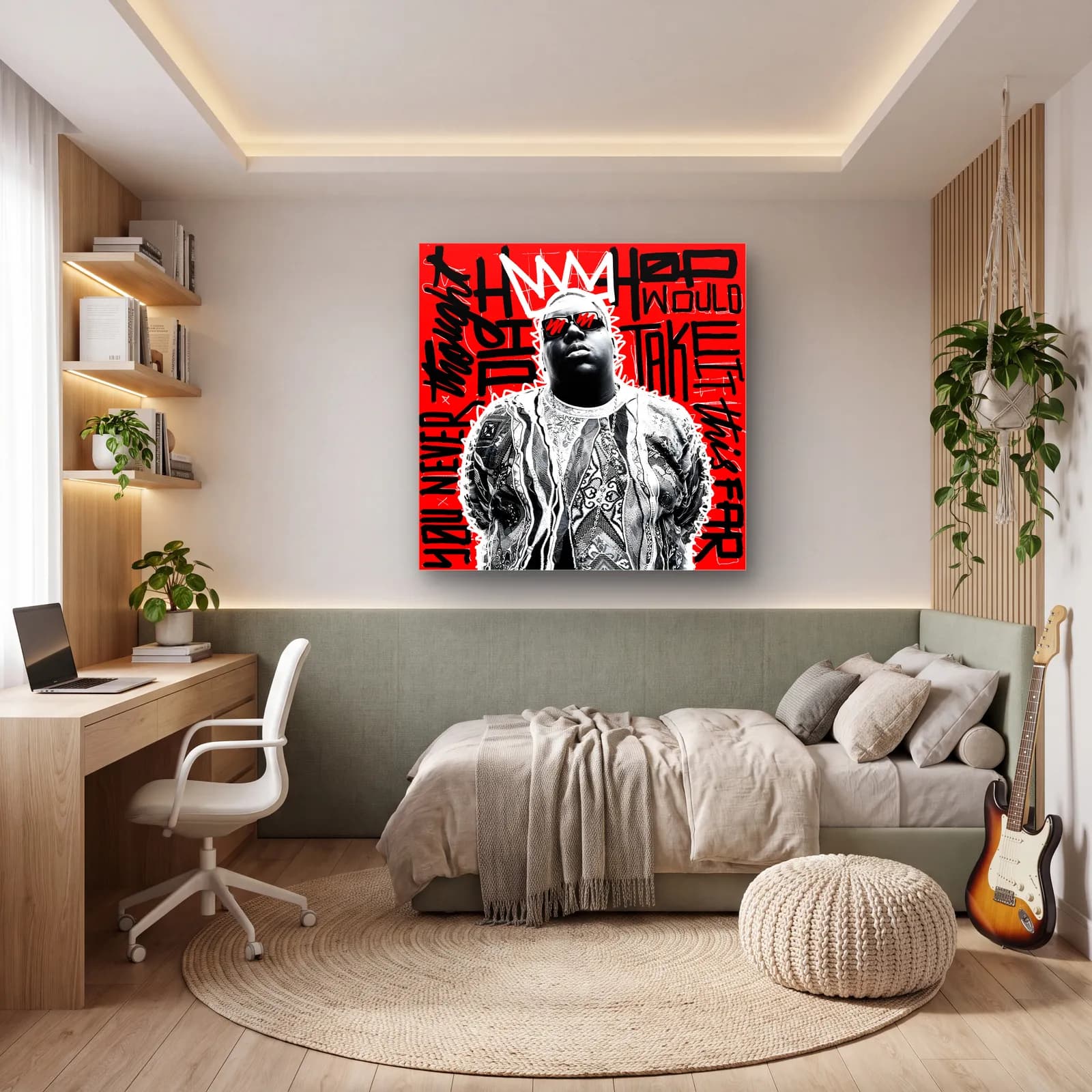 Taçlı Notorious B.I.G. cam tablo — genç odasında
