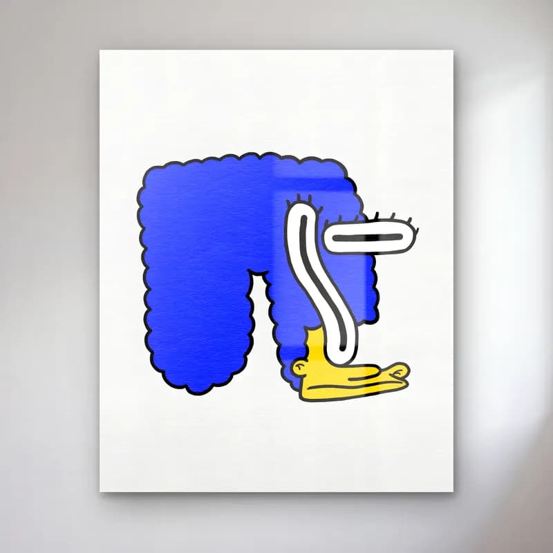 Soyut Marge Simpson cam tablo — Beyaz zeminde mavi kabarık saçlı Marge Simpson'ın soyut minimal çizimi