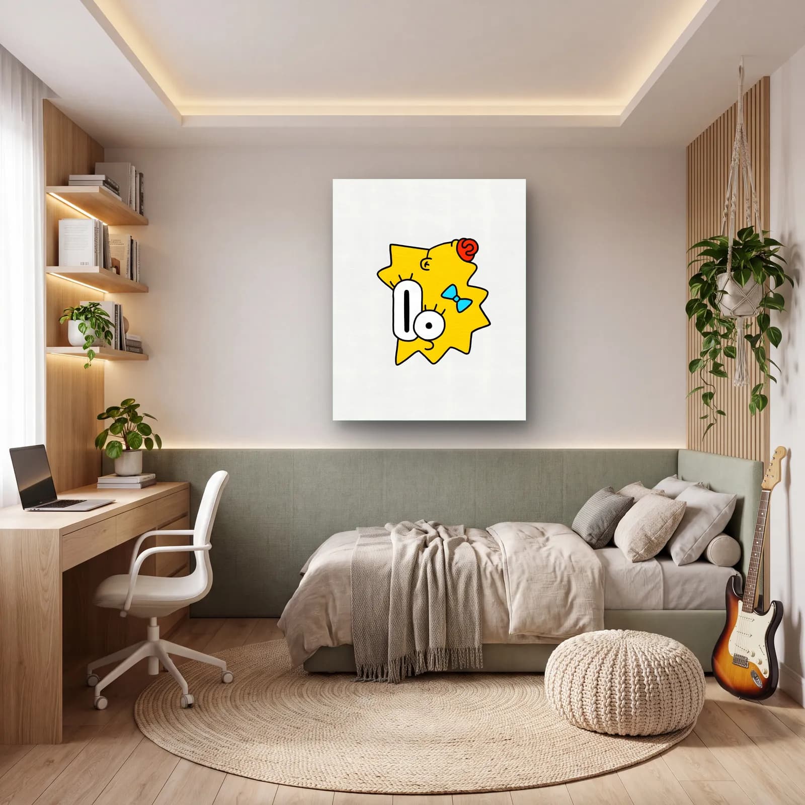 Soyut Maggie Simpson cam tablo — genç odasında