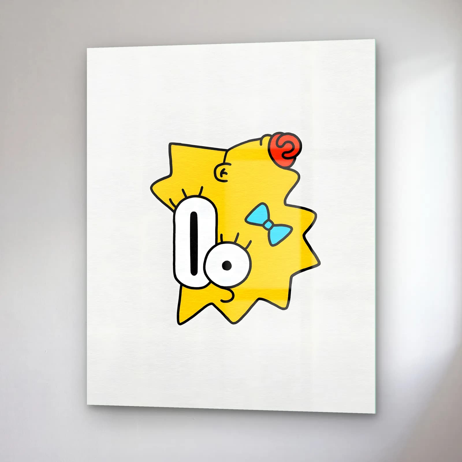Soyut Maggie Simpson cam tablo — sağ açıdan görünüm