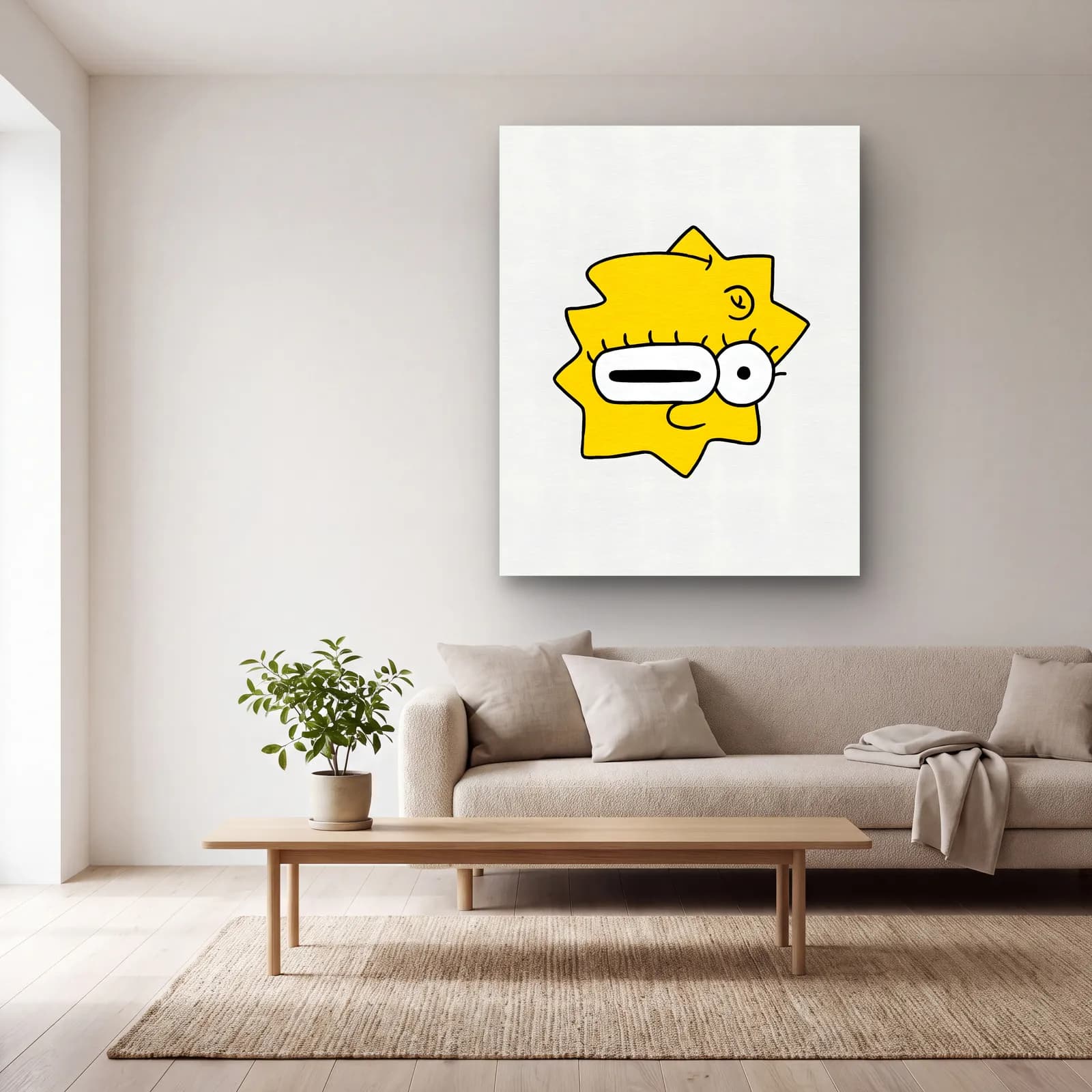 Soyut Lisa Simpson cam tablo — açık renk salonda