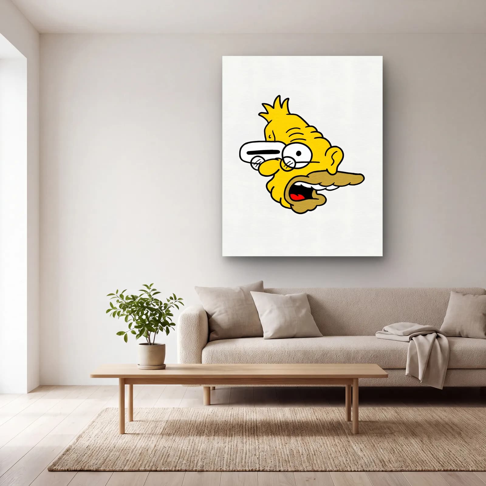 Soyut Büyükbaba Simpson cam tablo — açık renk salonda