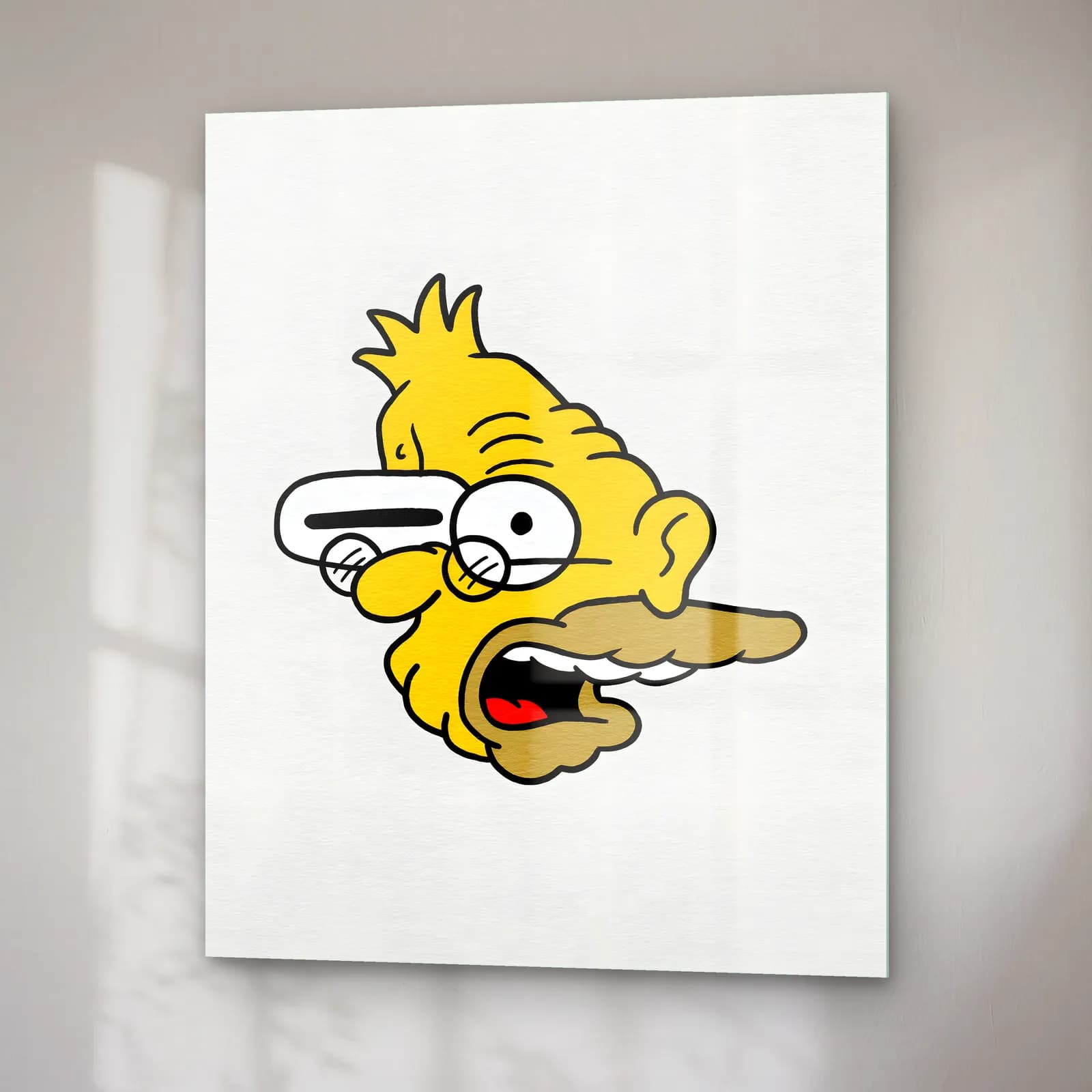 Soyut Büyükbaba Simpson cam tablo — sağ açıdan görünüm