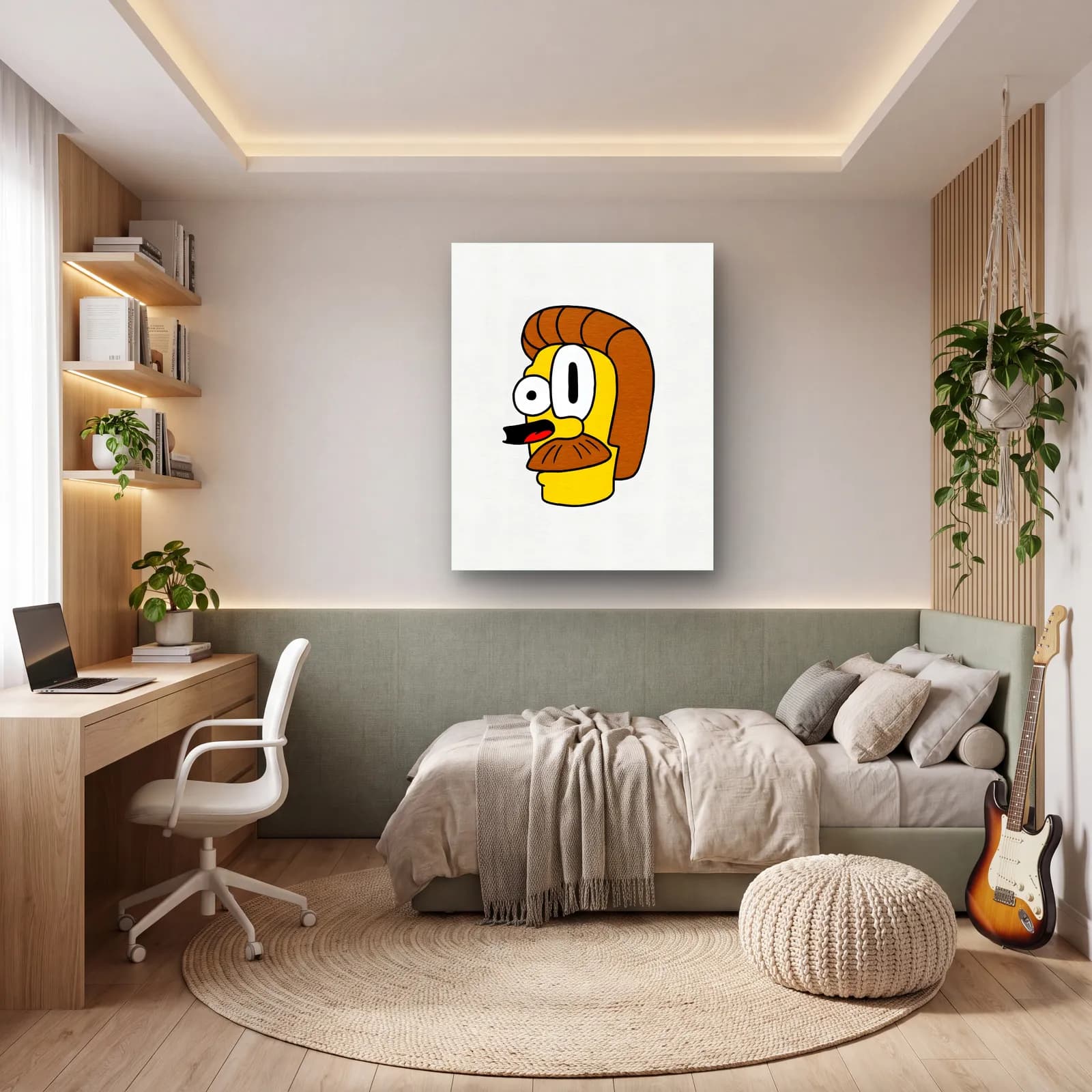 Soyut Ned Flanders cam tablo — genç odasında