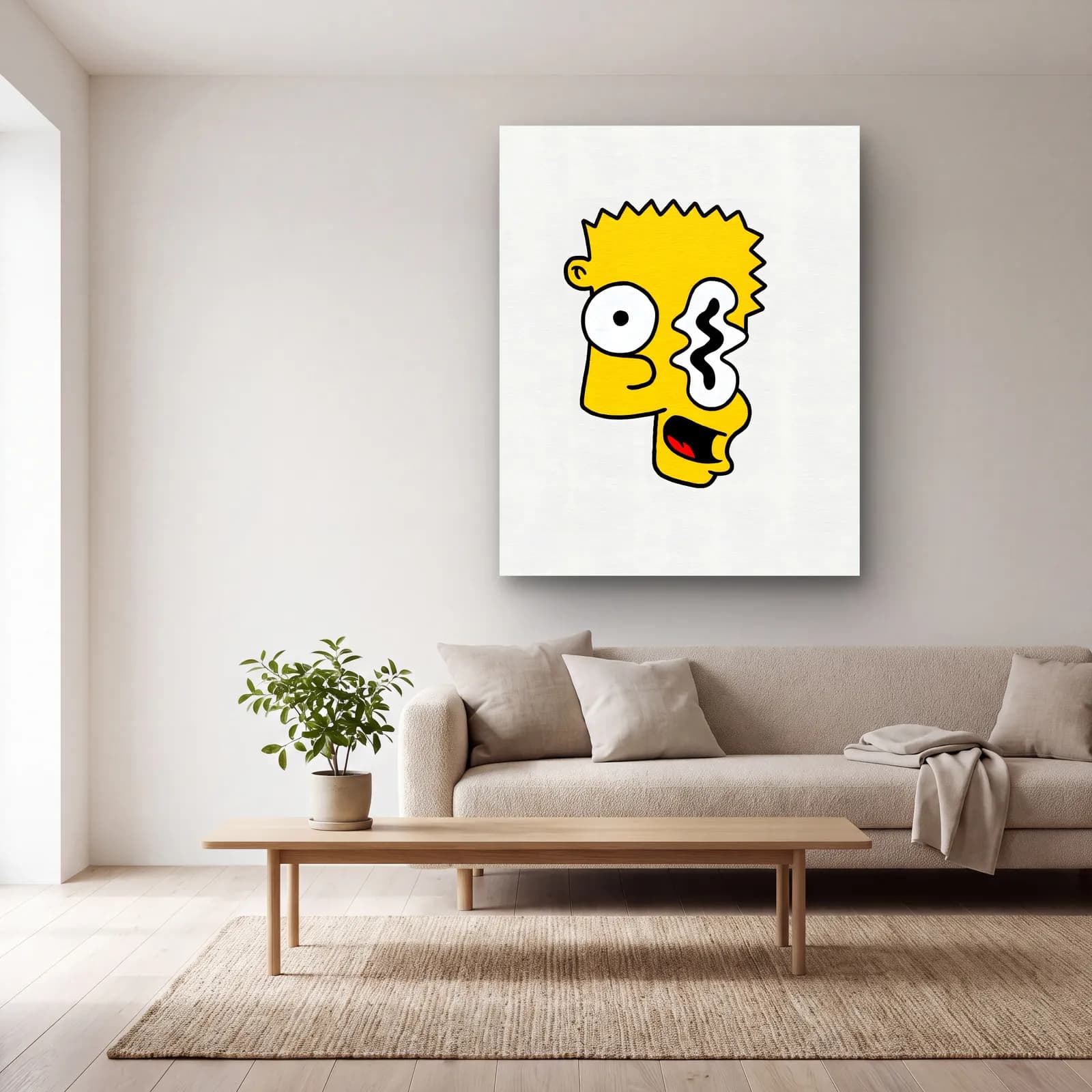 Soyut Bart Simpson cam tablo — açık renk salonda