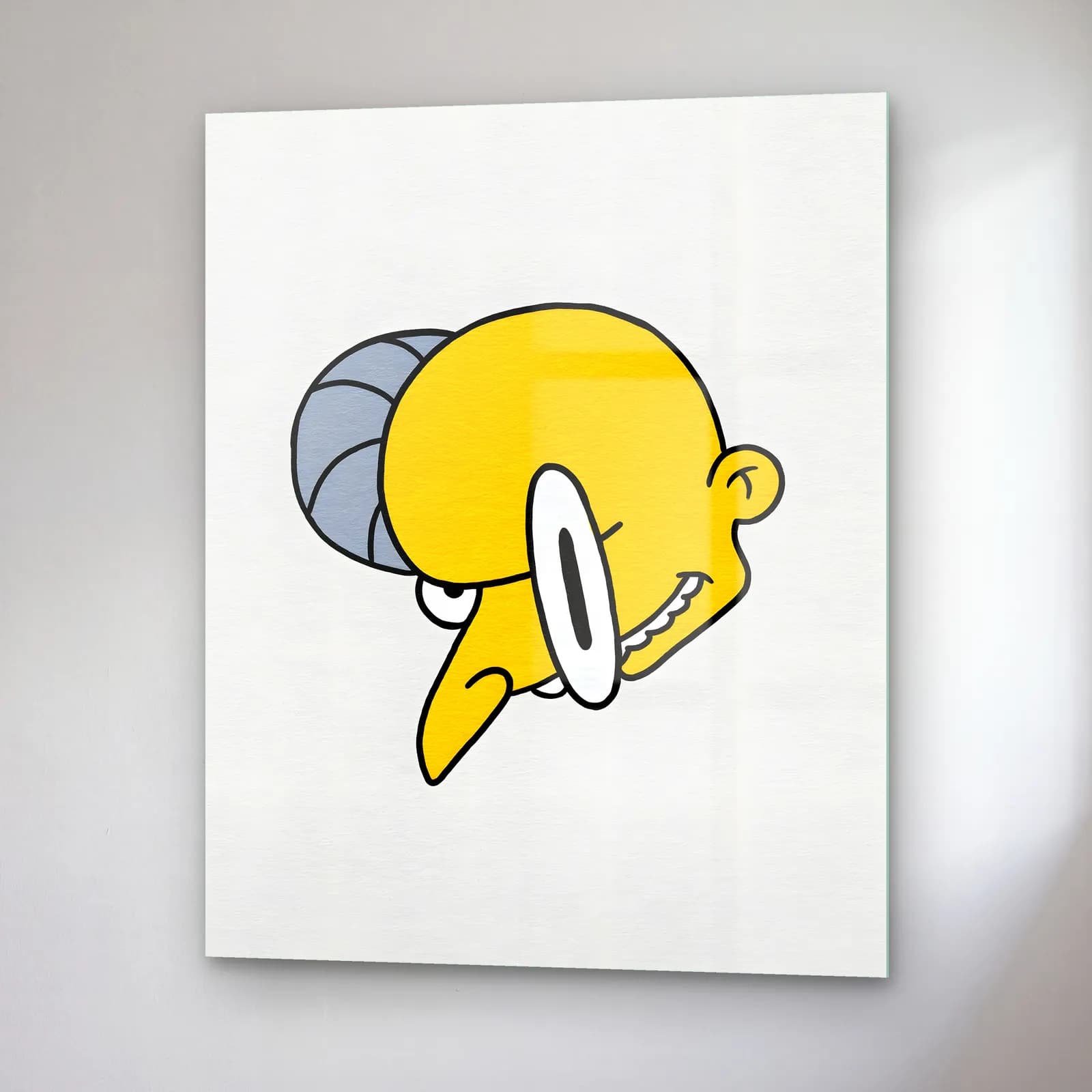Soyut Mr. Burns cam tablo — sağ açıdan görünüm