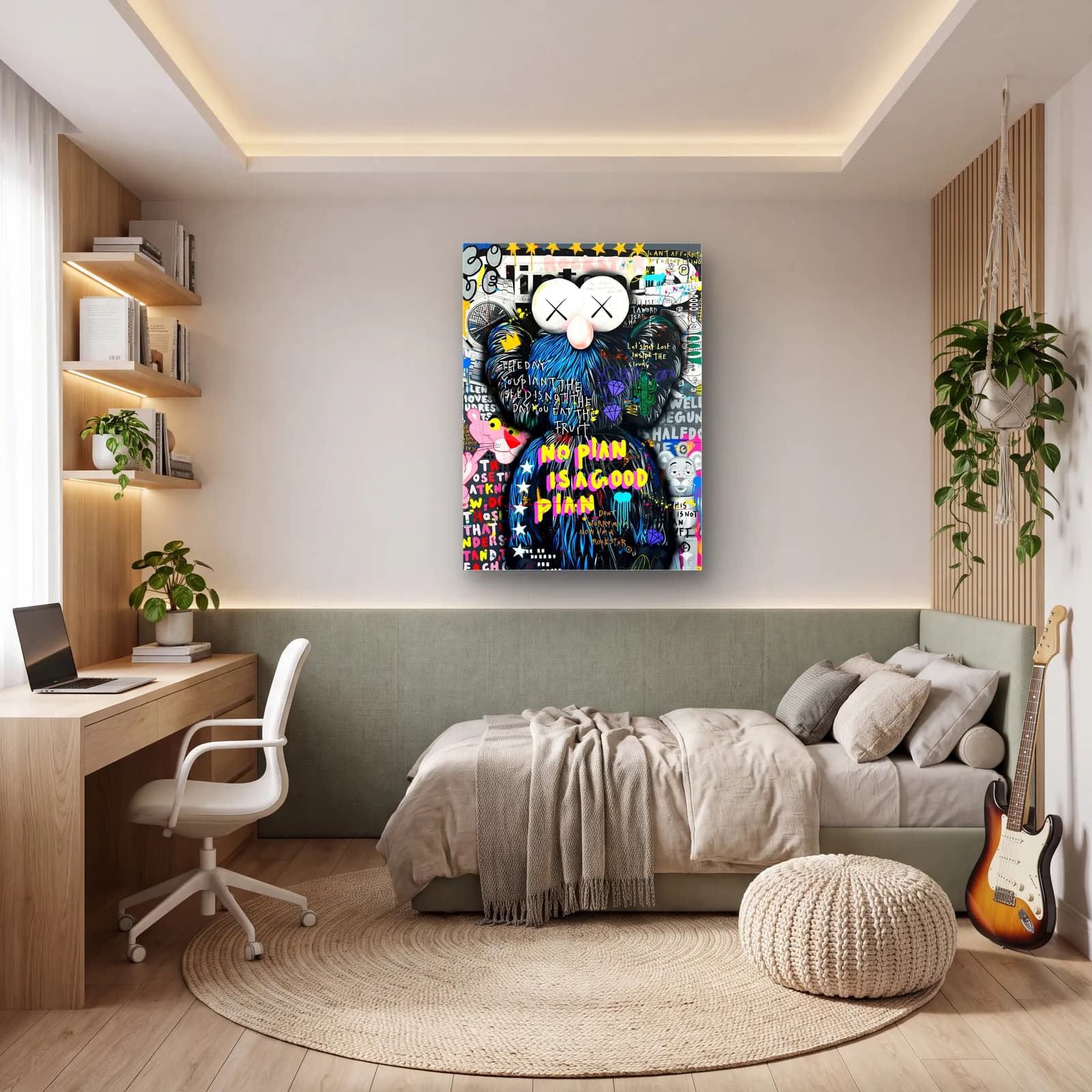 No Plan KAWS Pop Art Kolaj cam tablo — genç odasında