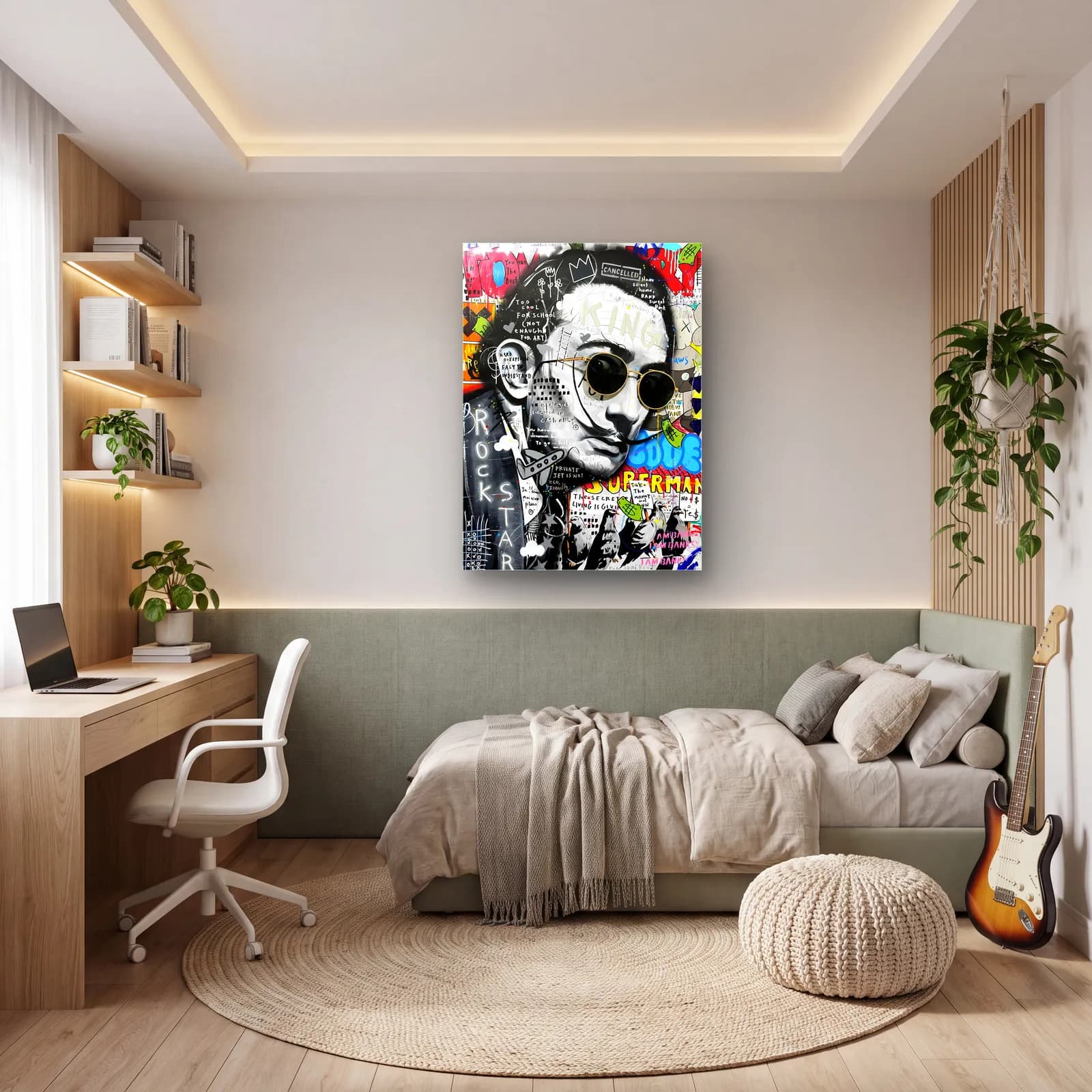 Yuvarlak Gözlüklü Dalí Kolajı cam tablo — genç odasında