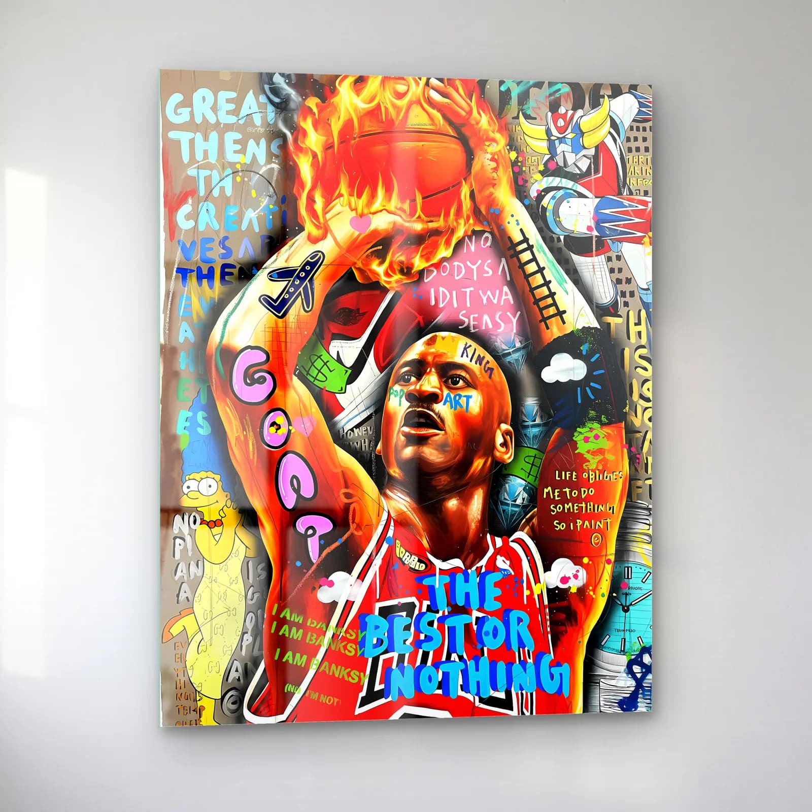 Alevli Topla Michael Jordan cam tablo — sol açıdan görünüm