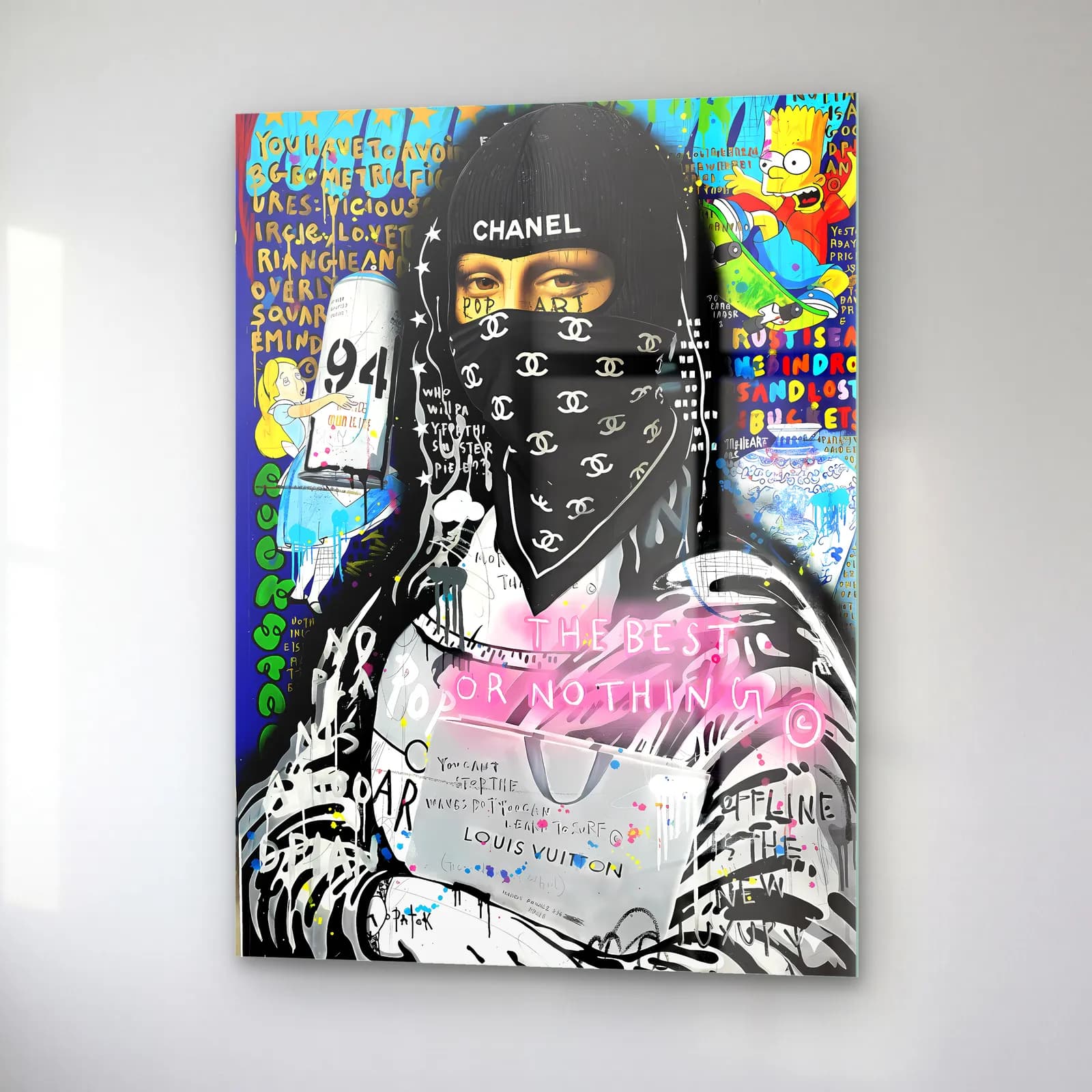 Chanel Bandanalı Mona Lisa cam tablo — sağ açıdan görünüm