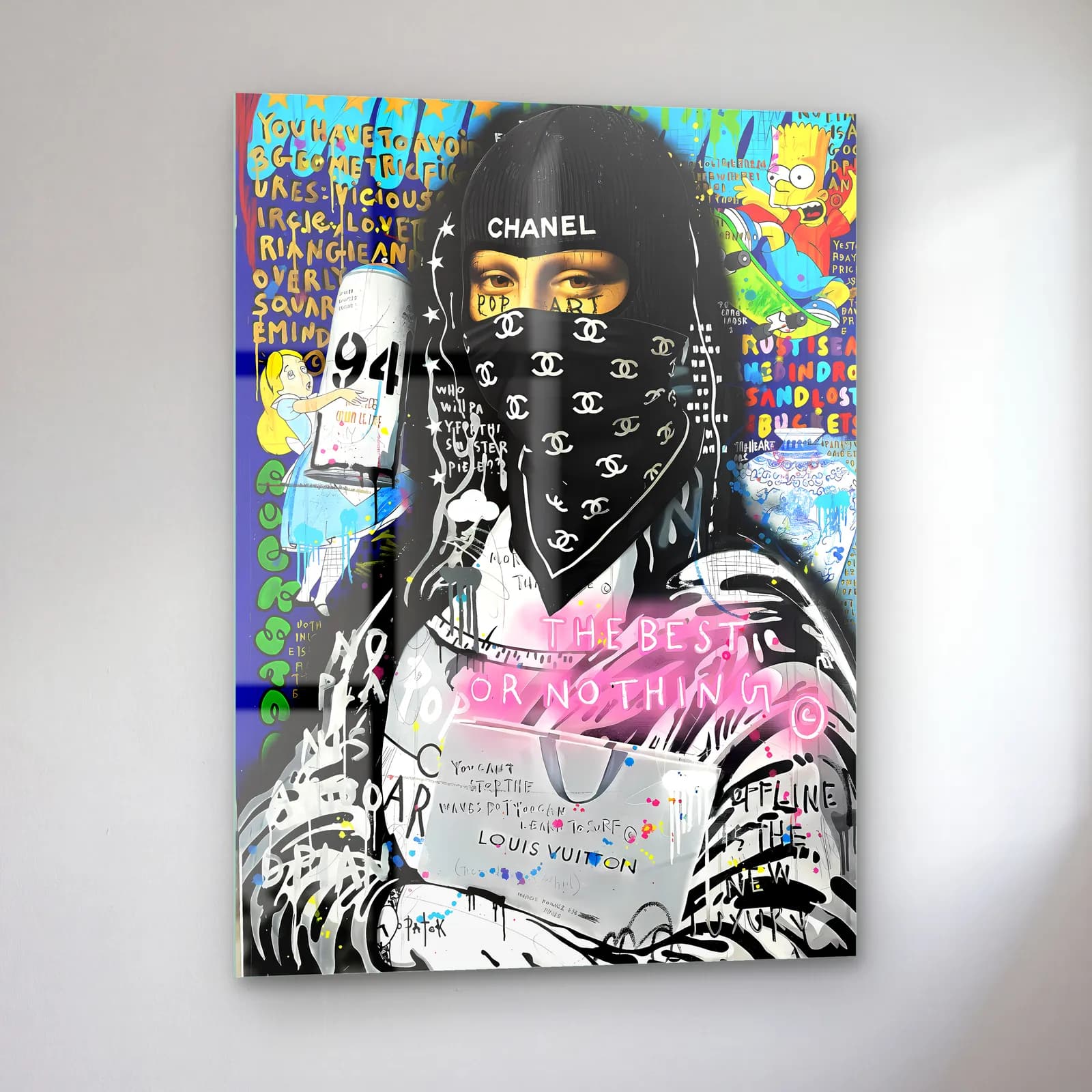 Chanel Bandanalı Mona Lisa cam tablo — sol açıdan görünüm