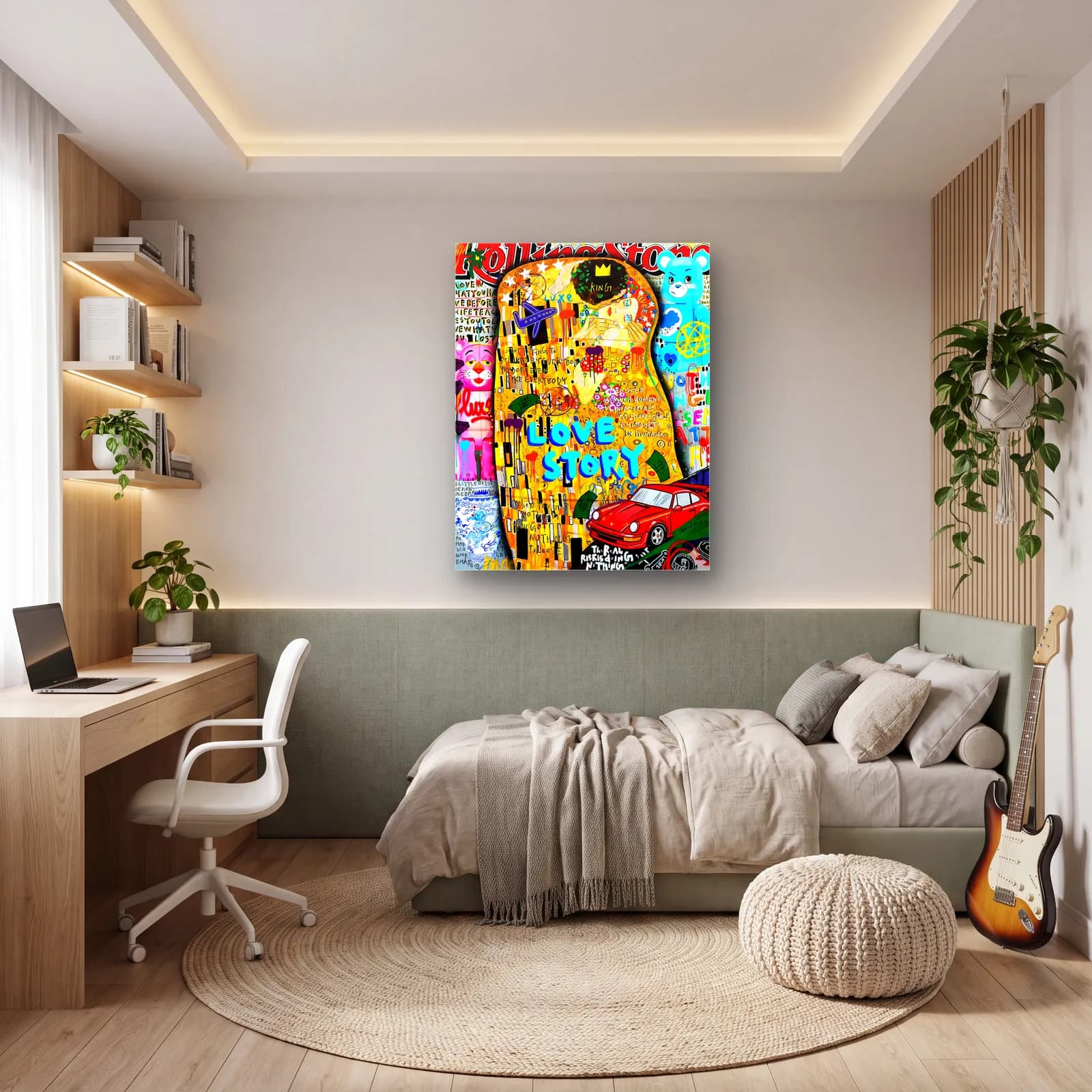 Klimt Öpücük Love Story cam tablo — genç odasında