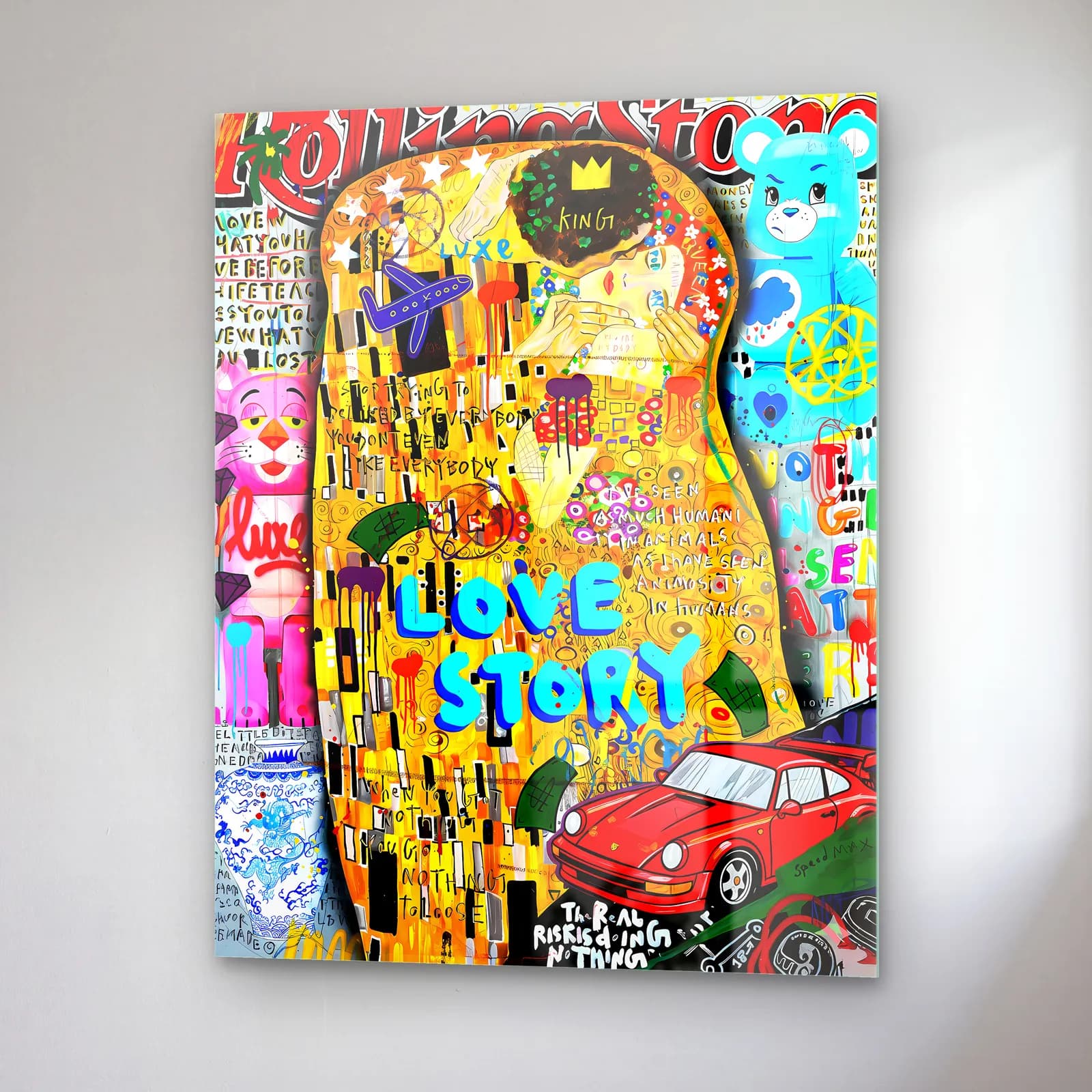 Klimt Öpücük Love Story cam tablo — sağ açıdan görünüm