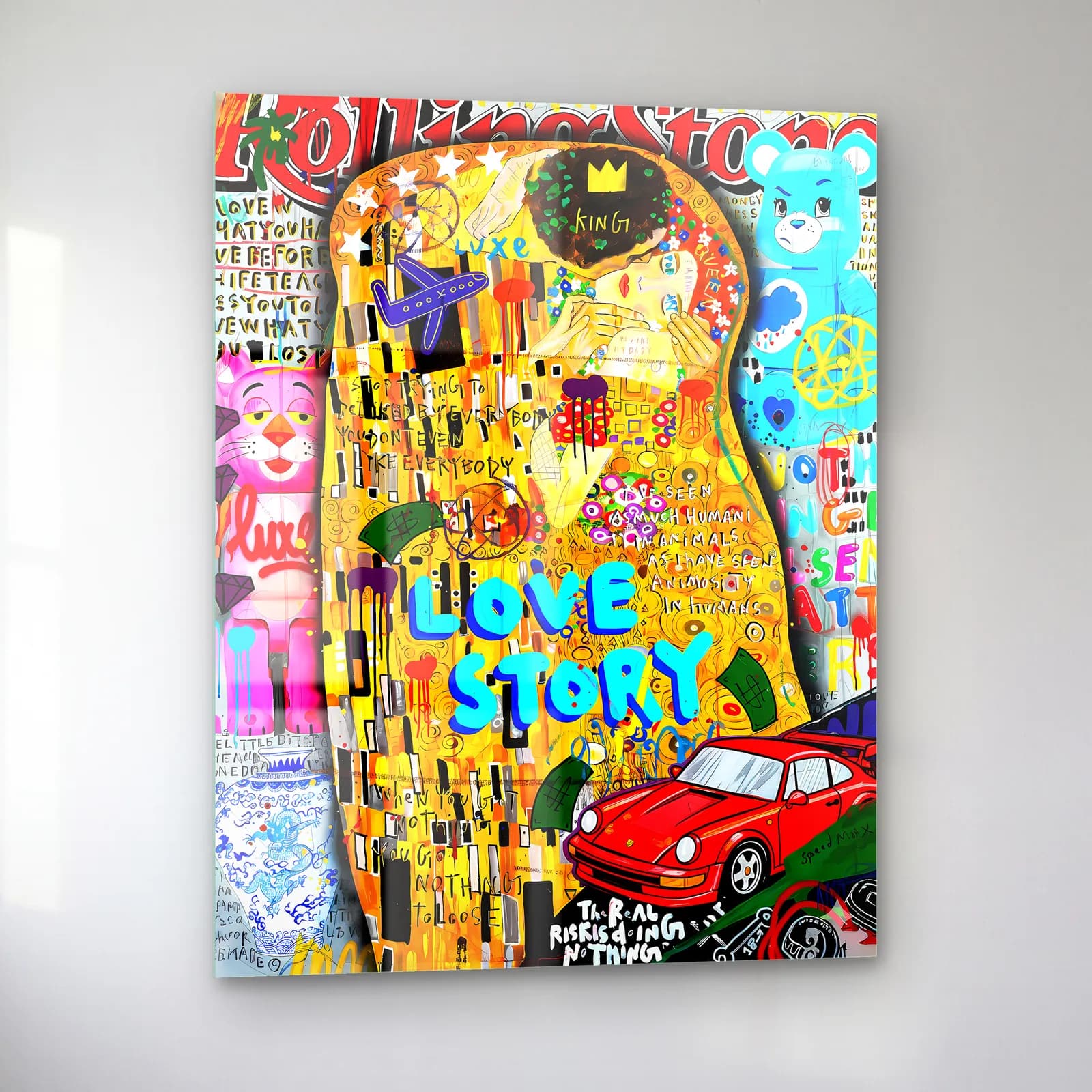 Klimt Öpücük Love Story cam tablo — sol açıdan görünüm