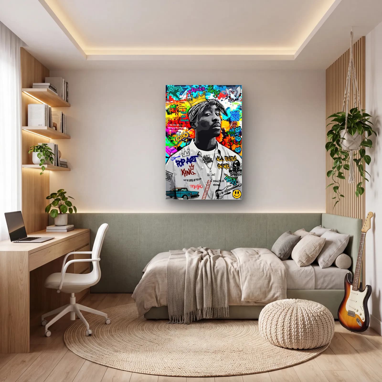 Pop Art King Tupac cam tablo — genç odasında