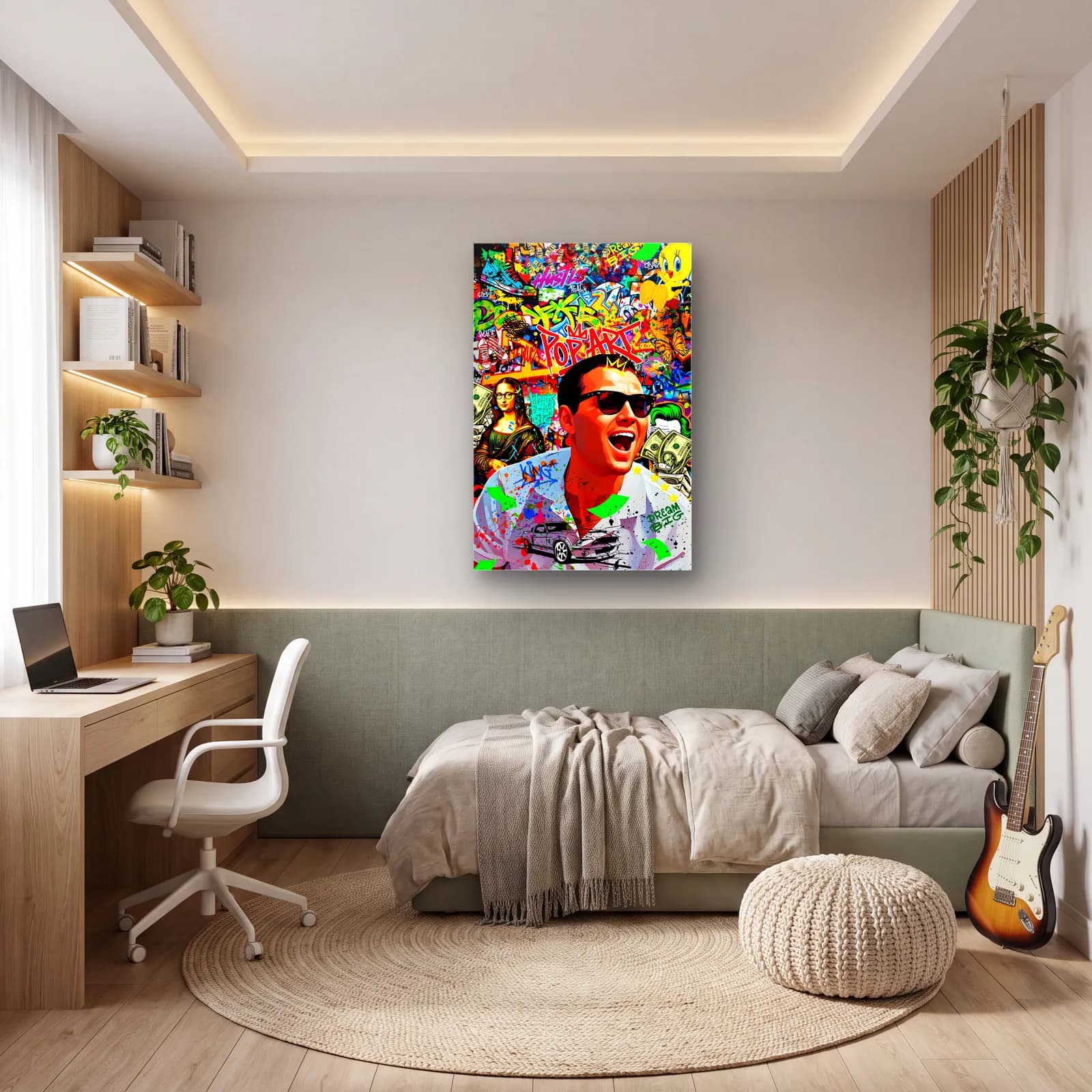 Pop Art Wall Street Kurdu cam tablo — genç odasında