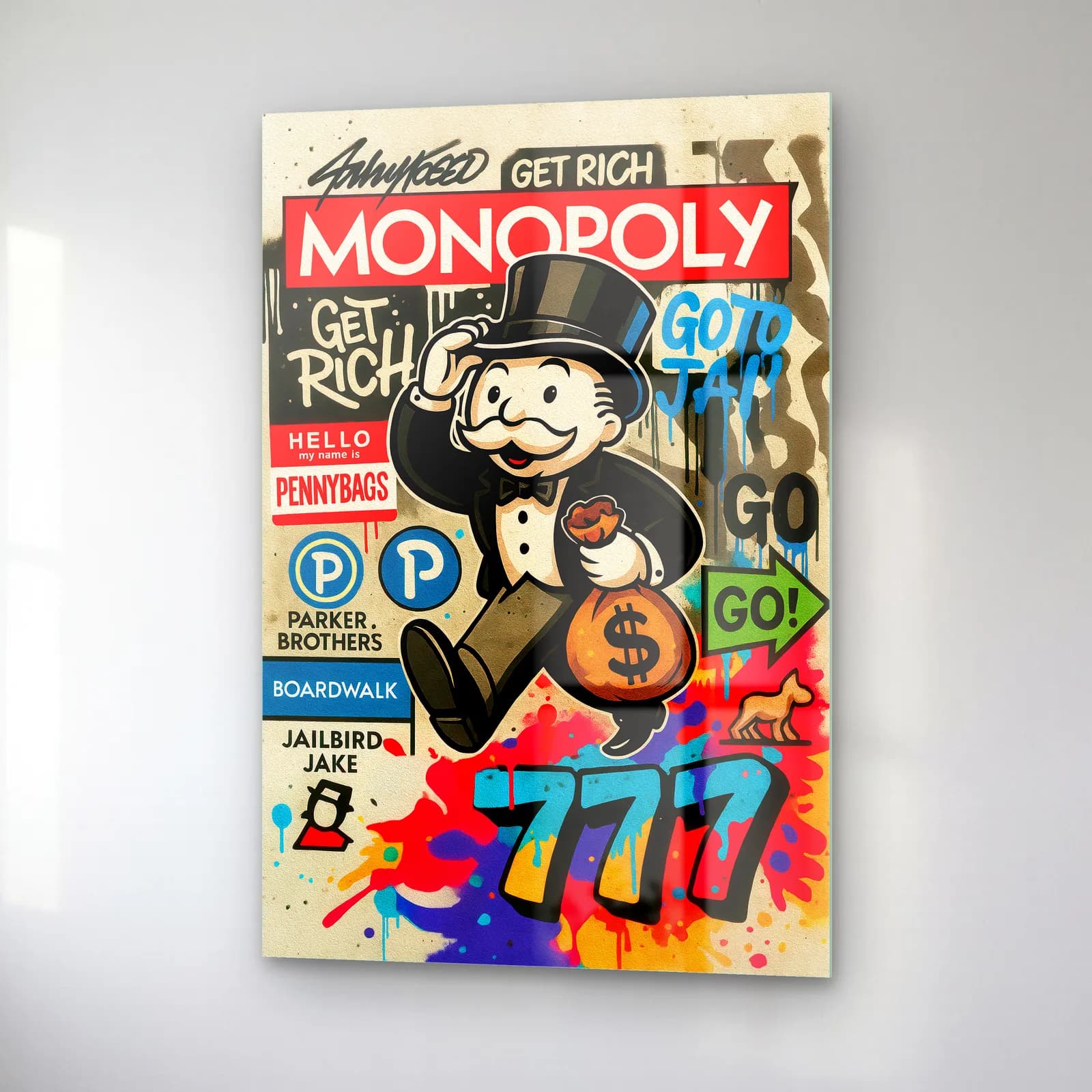 Get Rich Monopoly Adamı cam tablo — sağ açıdan görünüm