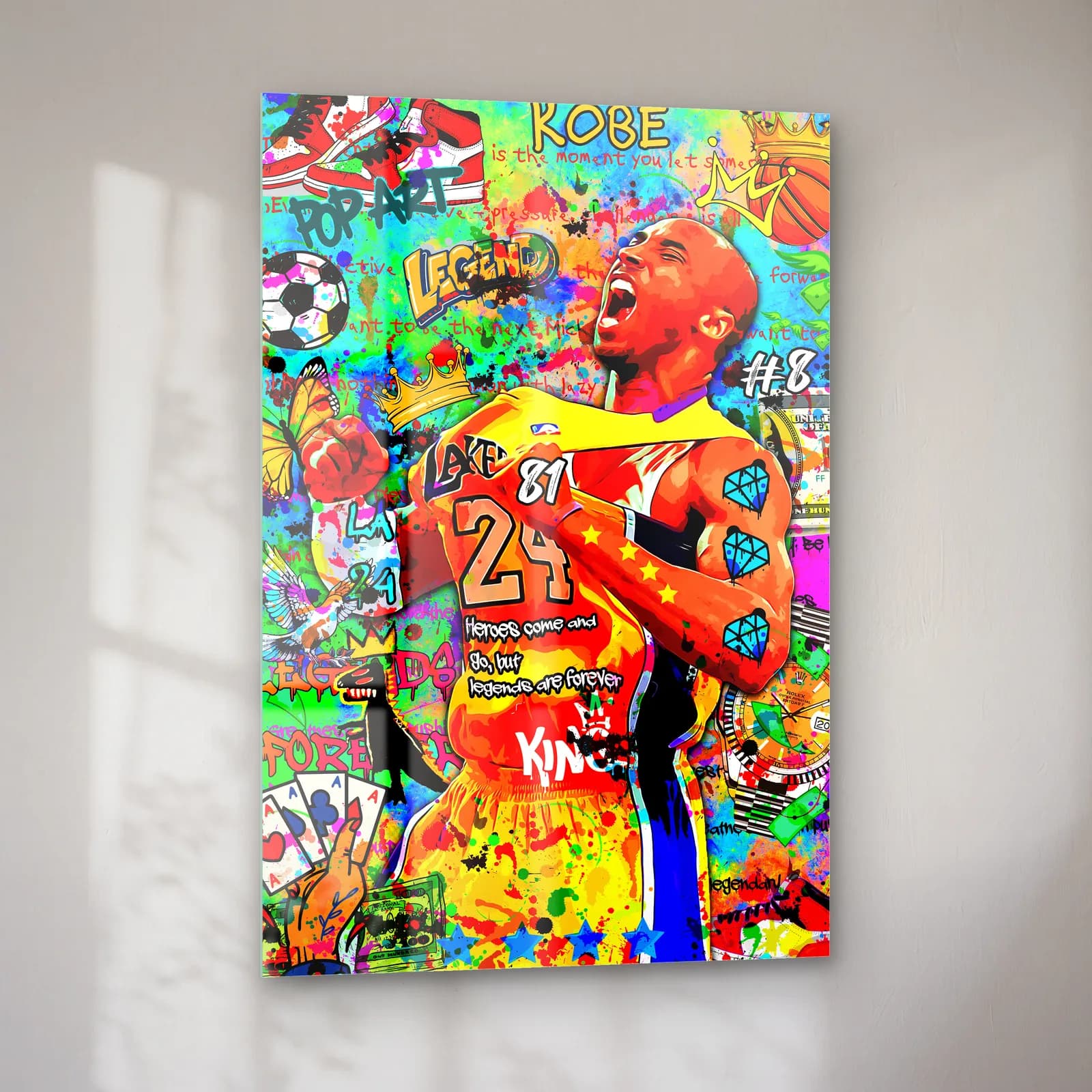 Grafiti Kobe Bryant cam tablo — sol açıdan görünüm