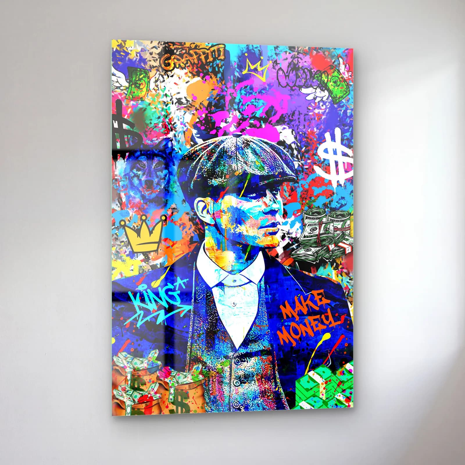 Grafiti Thomas Shelby cam tablo — sol açıdan görünüm