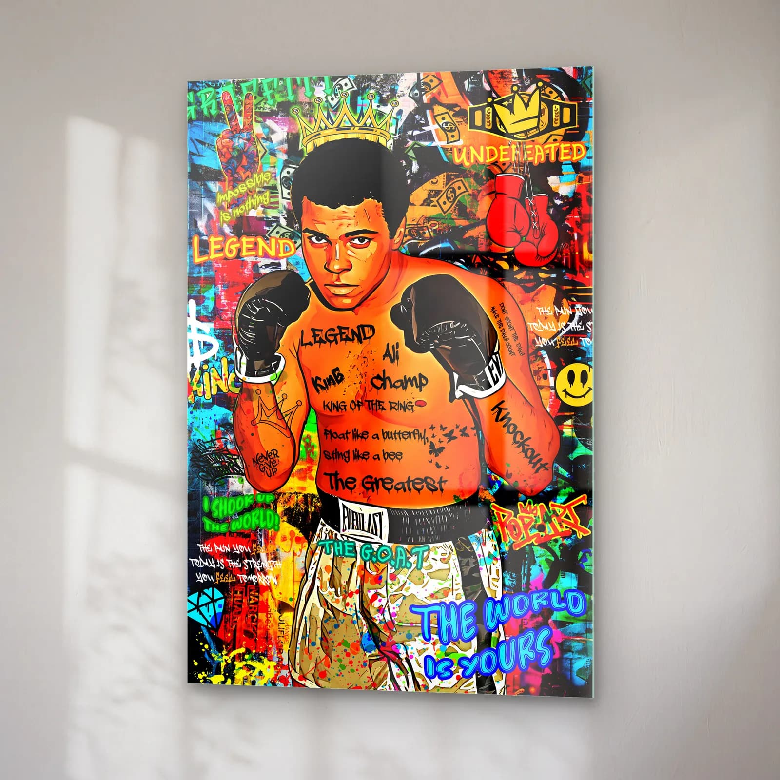 Pop Art Muhammad Ali cam tablo — sağ açıdan görünüm
