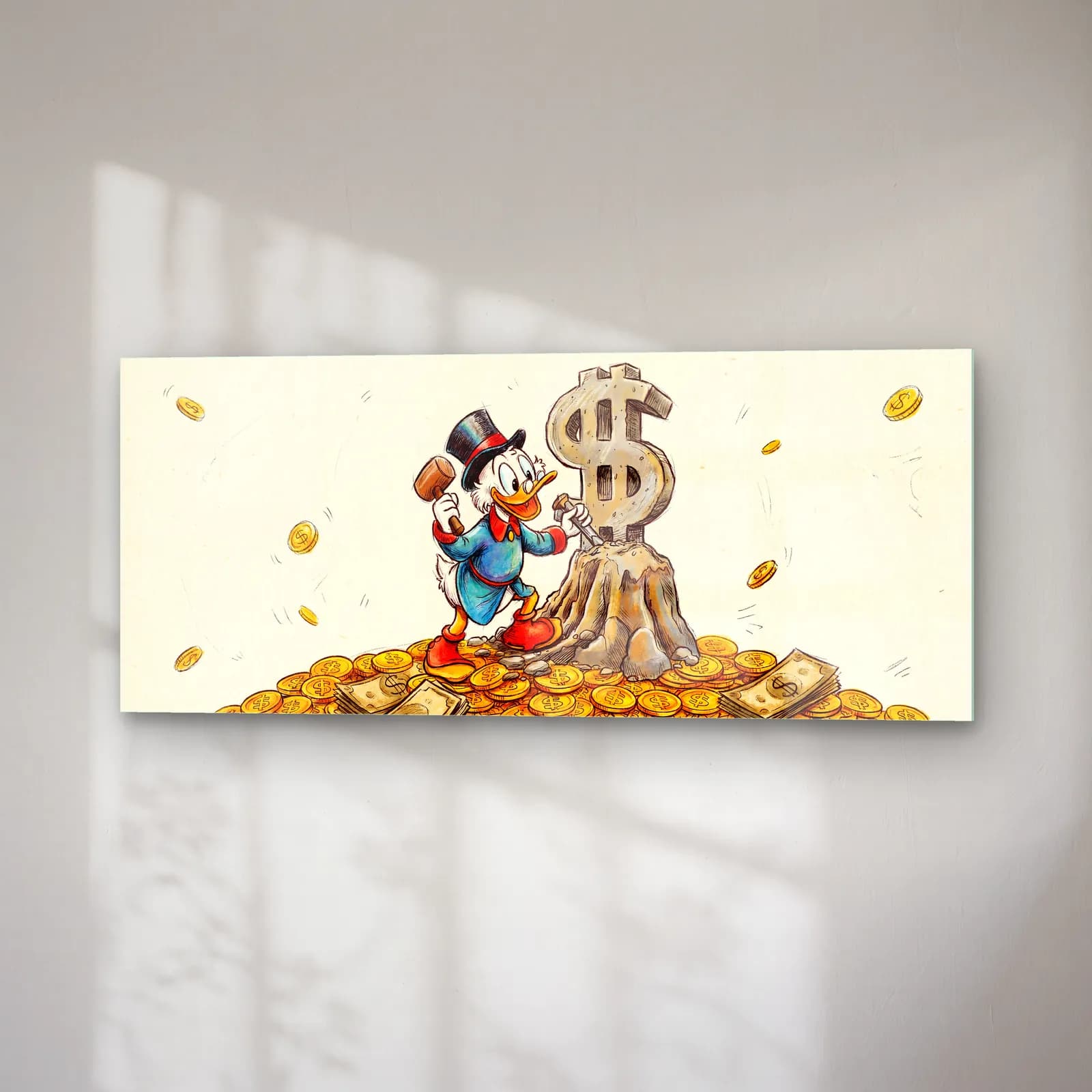 Altın Yığınında Scrooge McDuck cam tablo — sağ açıdan görünüm