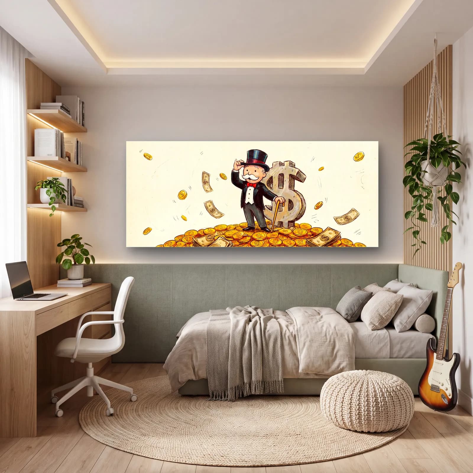 Altın Yığınında Monopoly Adamı cam tablo — genç odasında