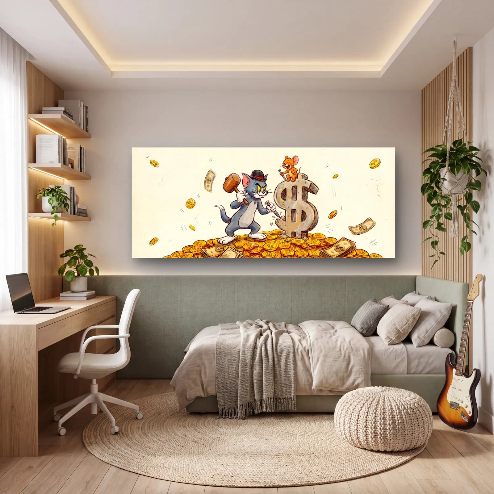 Altın Yığınında Tom ve Jerry cam tablo — genç odasında