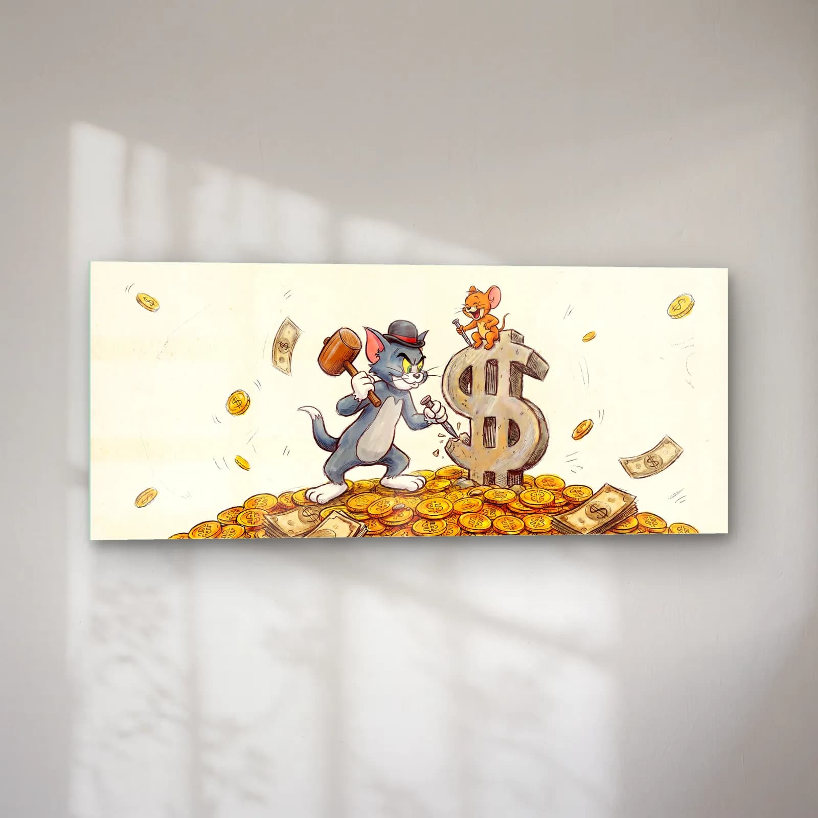 Altın Yığınında Tom ve Jerry cam tablo — sol açıdan görünüm
