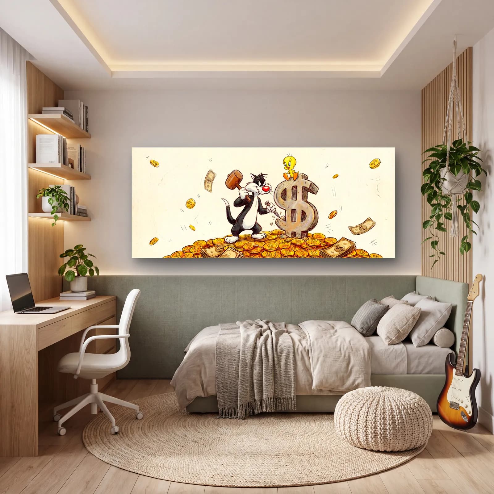 Altın Yığınında Sylvester ve Tweety cam tablo — genç odasında