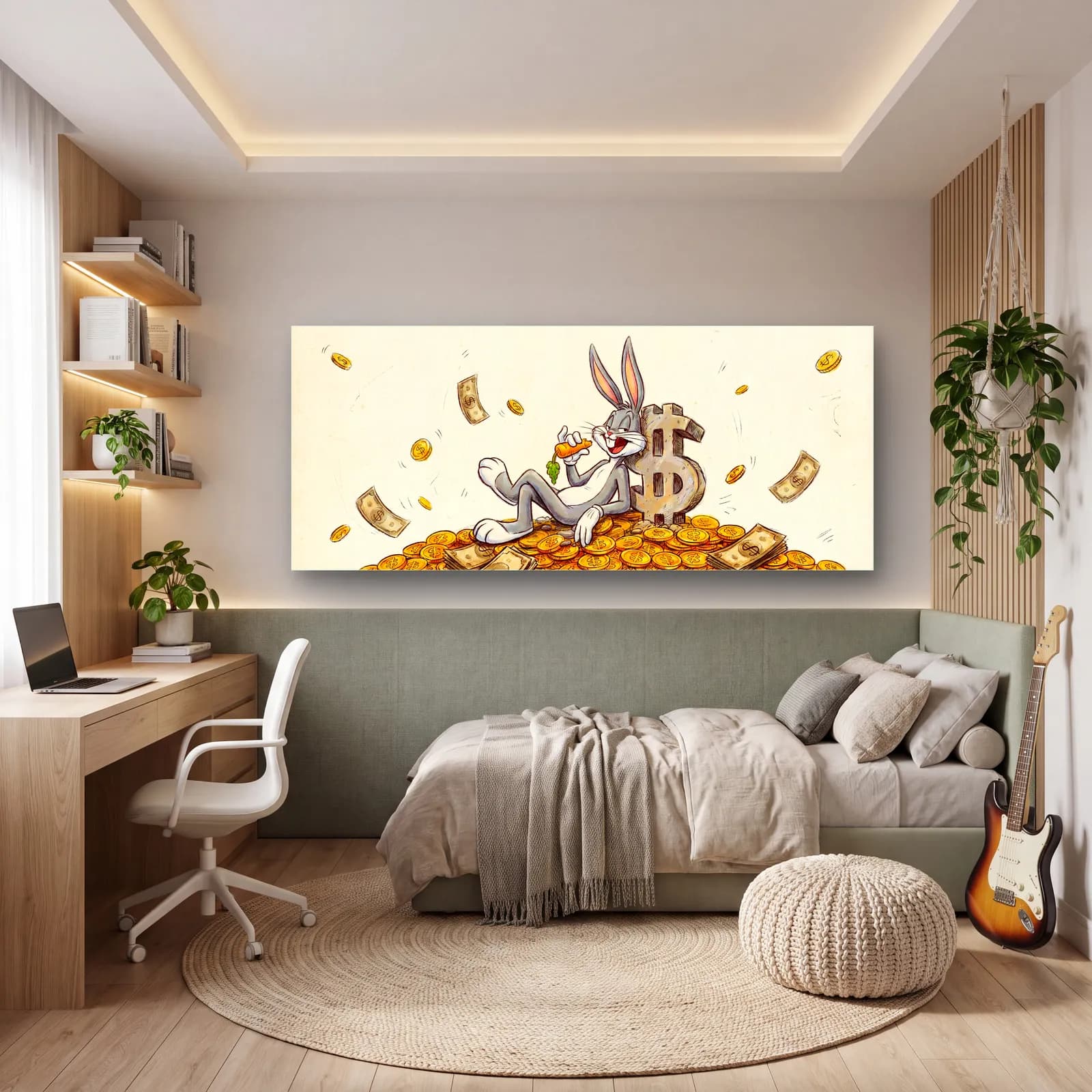 Altın Yığınında Bugs Bunny cam tablo — genç odasında