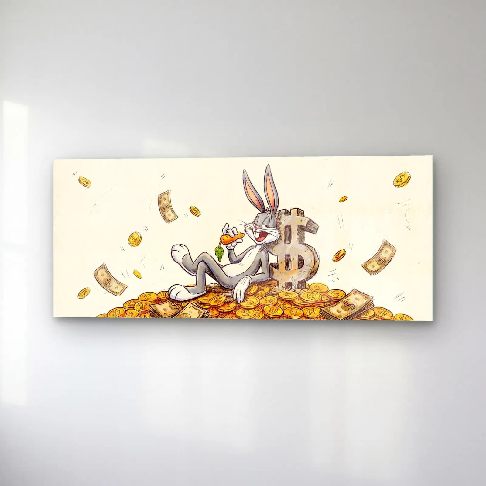 Altın Yığınında Bugs Bunny cam tablo — sağ açıdan görünüm