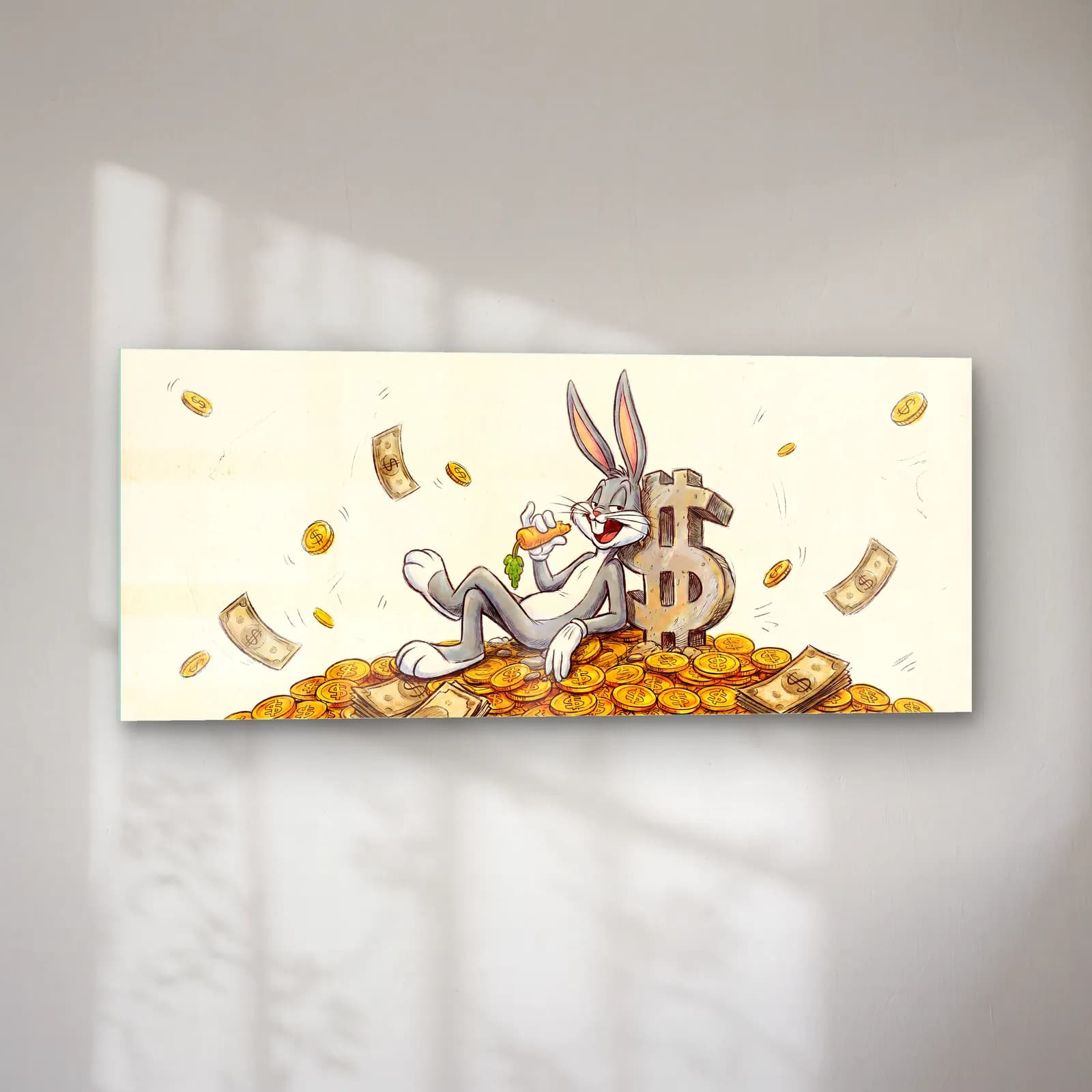 Altın Yığınında Bugs Bunny cam tablo — sol açıdan görünüm