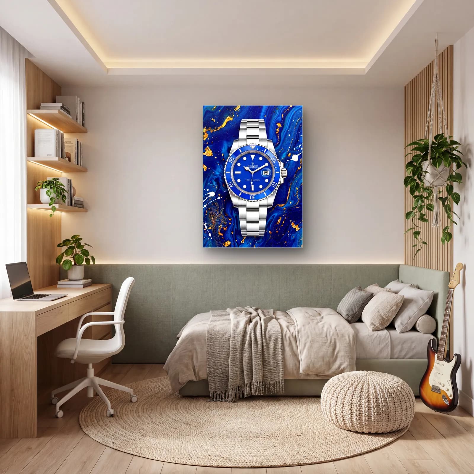 Mavi Mermer Rolex Submariner cam tablo — genç odasında