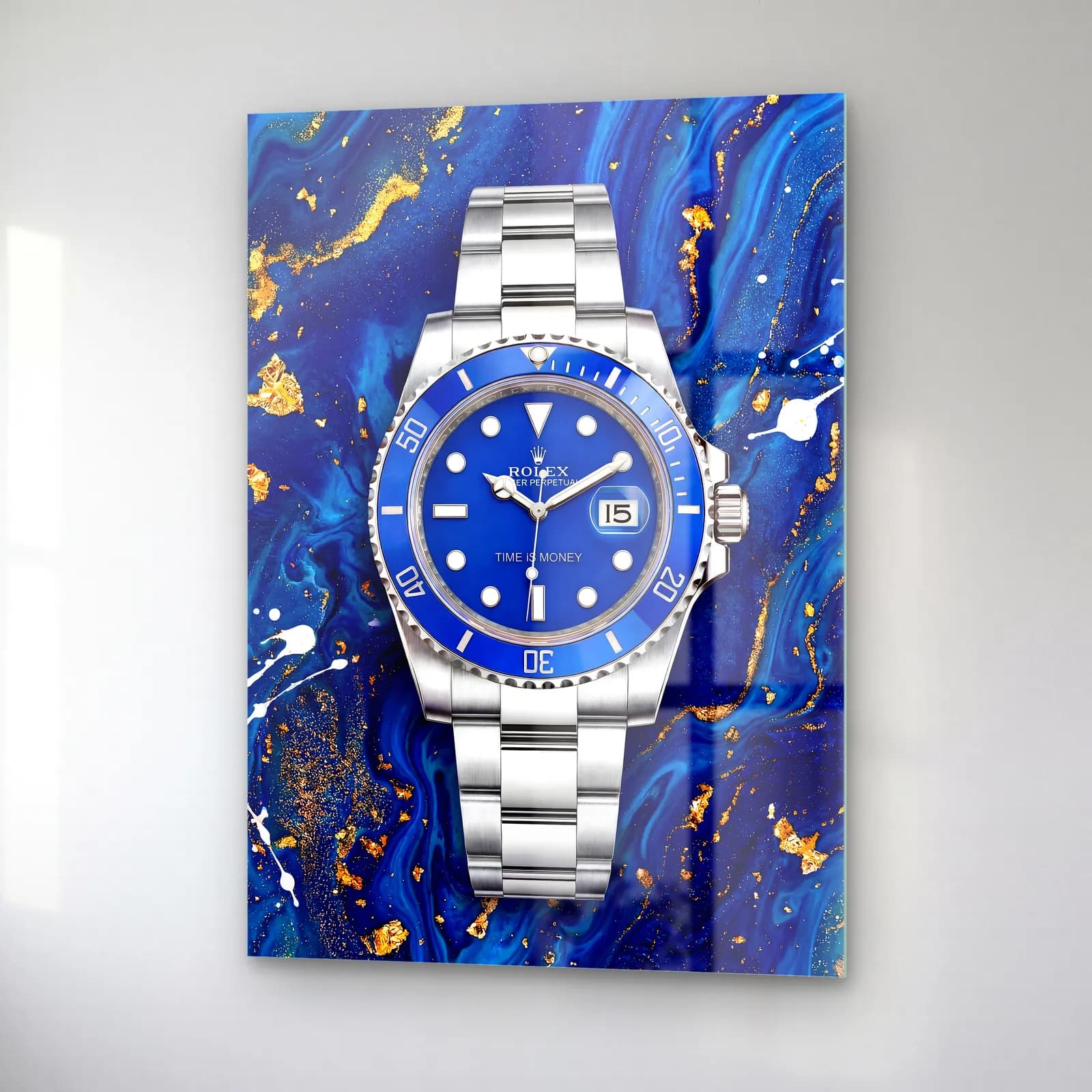 Mavi Mermer Rolex Submariner cam tablo — sağ açıdan görünüm