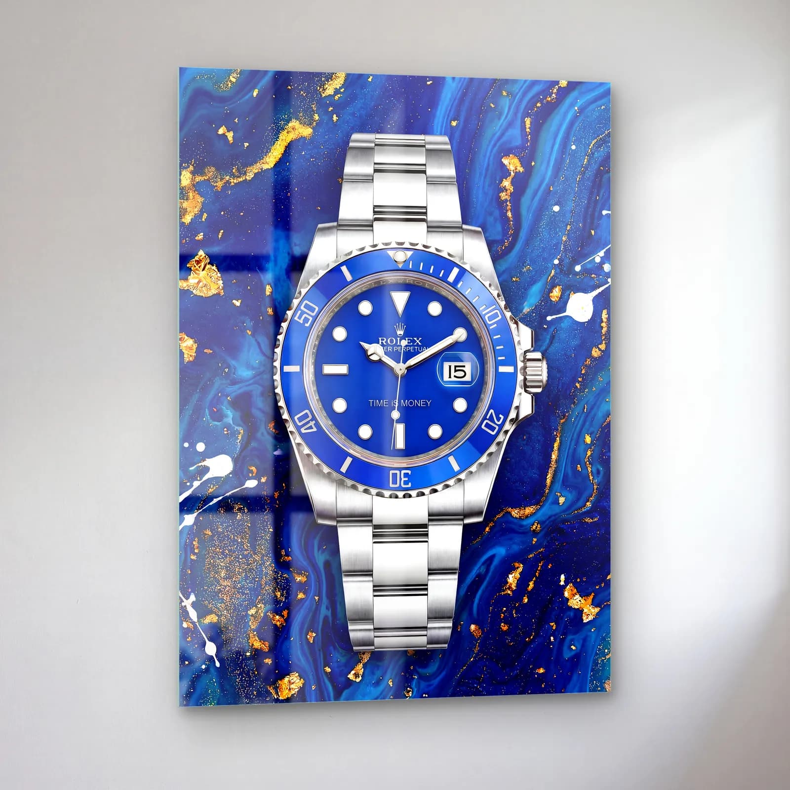 Mavi Mermer Rolex Submariner cam tablo — sol açıdan görünüm