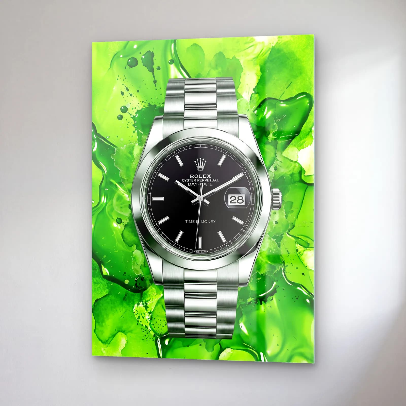 Yeşil Akışkan Rolex Datejust cam tablo — sağ açıdan görünüm