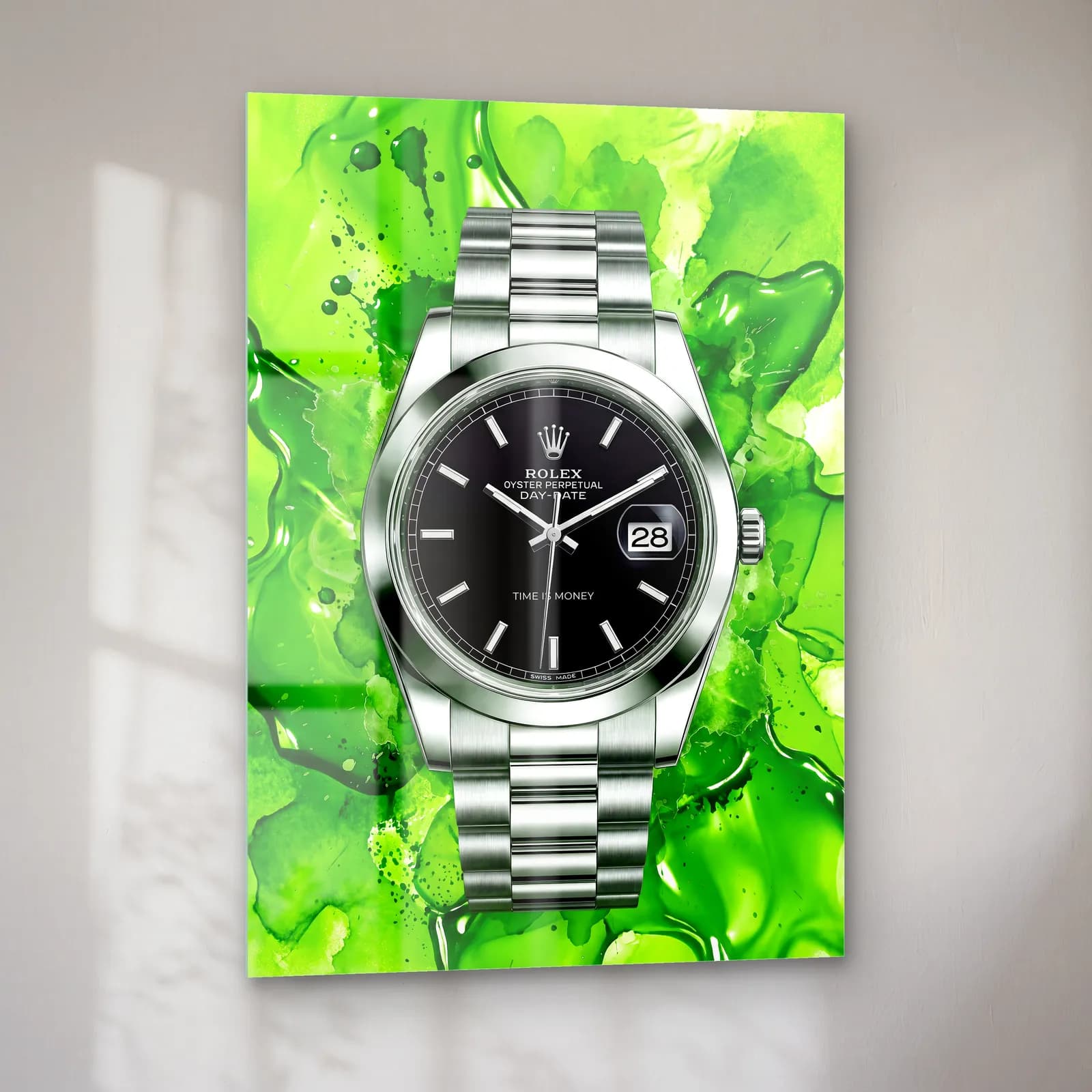 Yeşil Akışkan Rolex Datejust cam tablo — sol açıdan görünüm