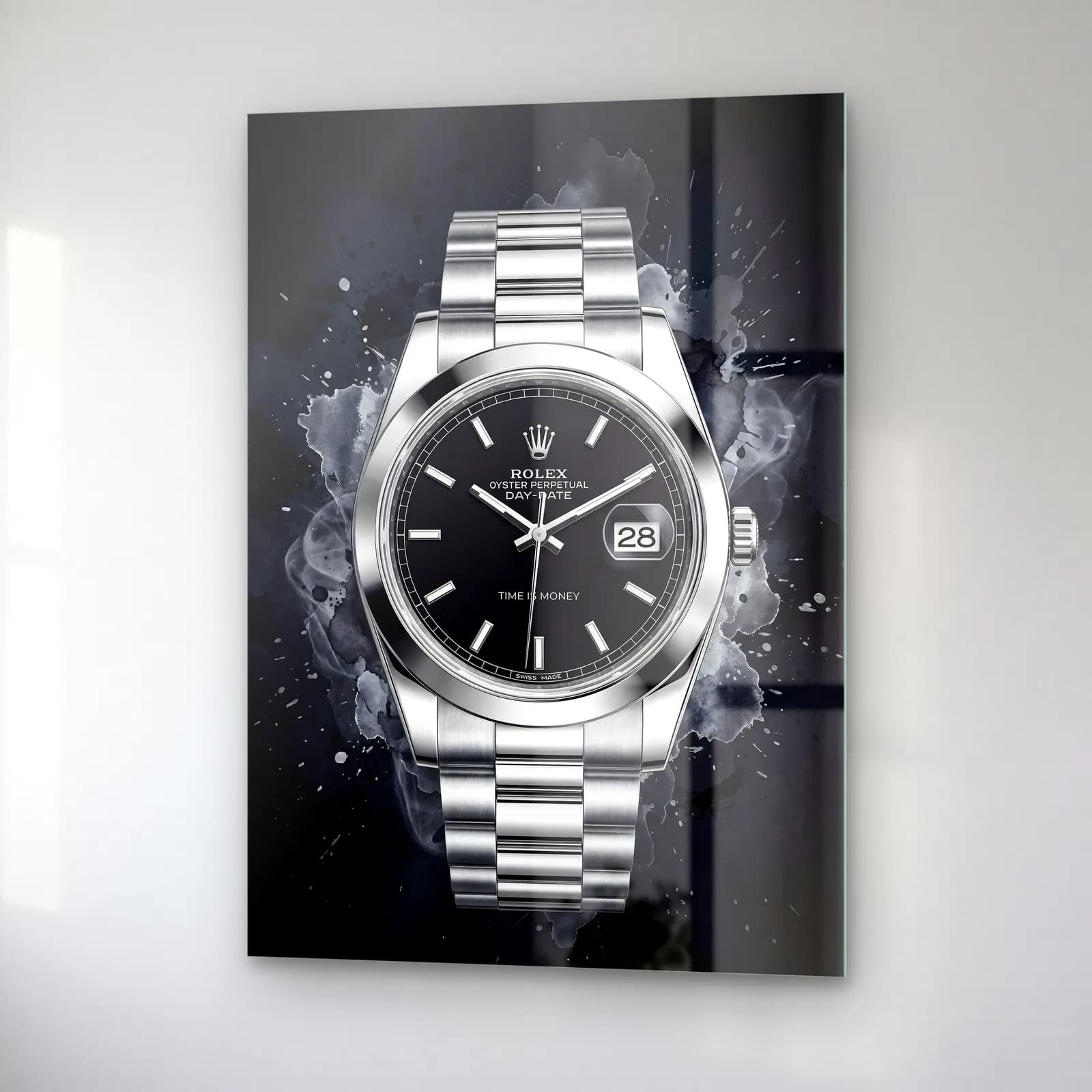 Siyah Duman Rolex Datejust cam tablo — sağ açıdan görünüm