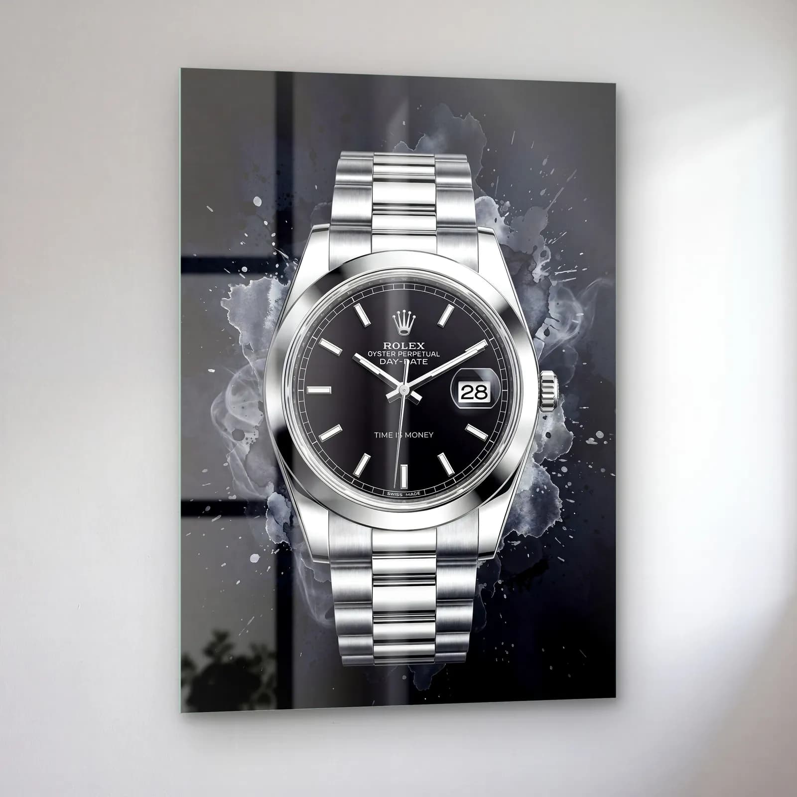 Siyah Duman Rolex Datejust cam tablo — sol açıdan görünüm