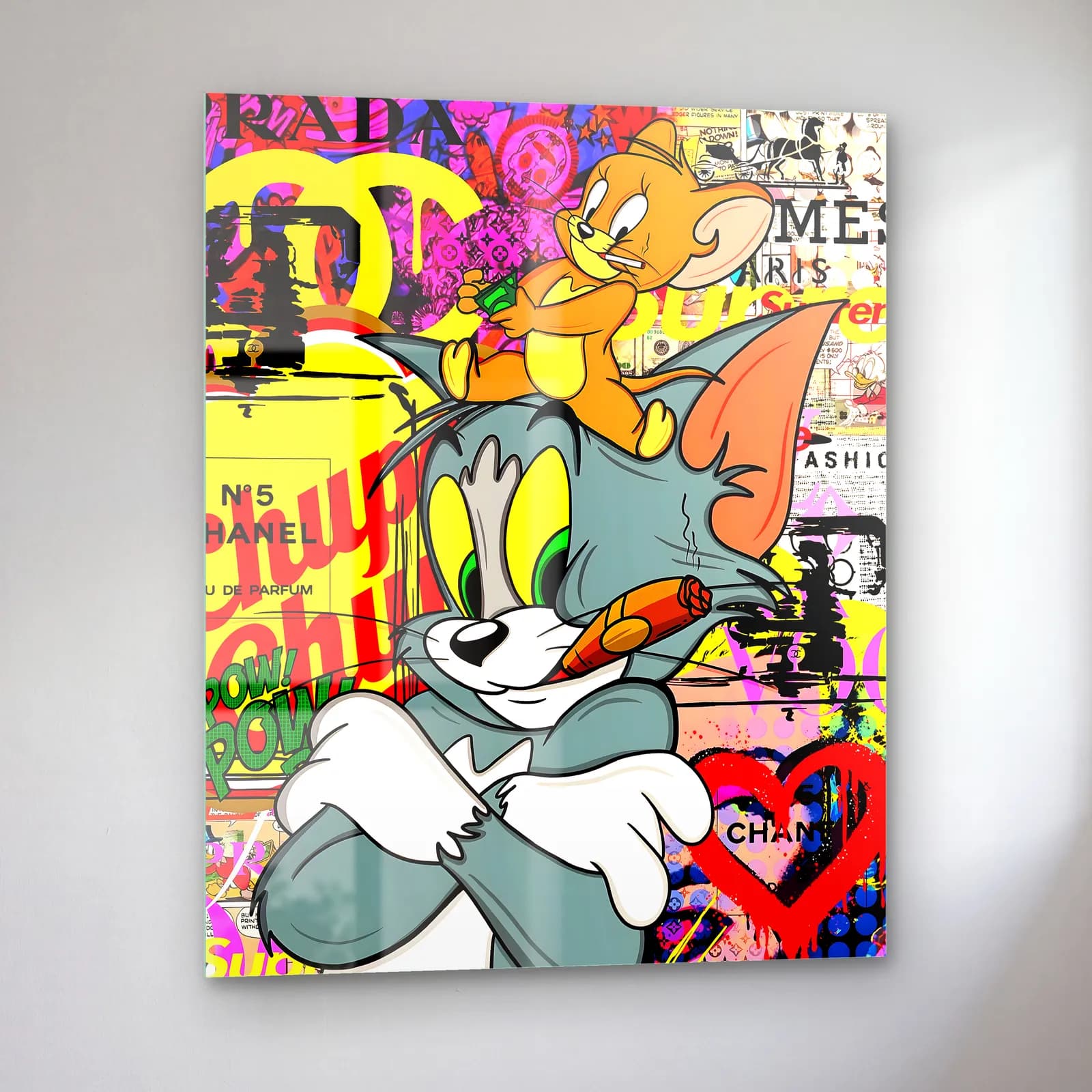 Puro İçen Tom ve Jerry cam tablo — sol açıdan görünüm