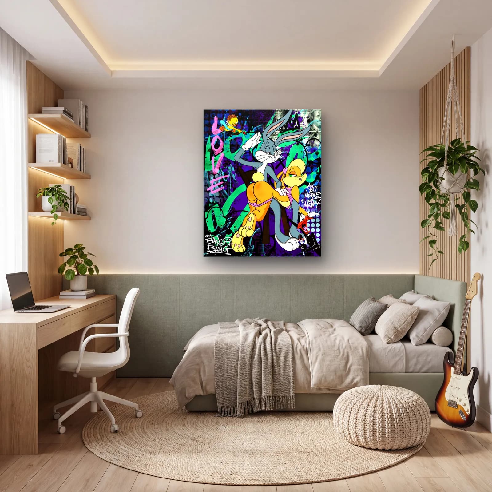 Love Bugs Bunny ve Lola cam tablo — genç odasında