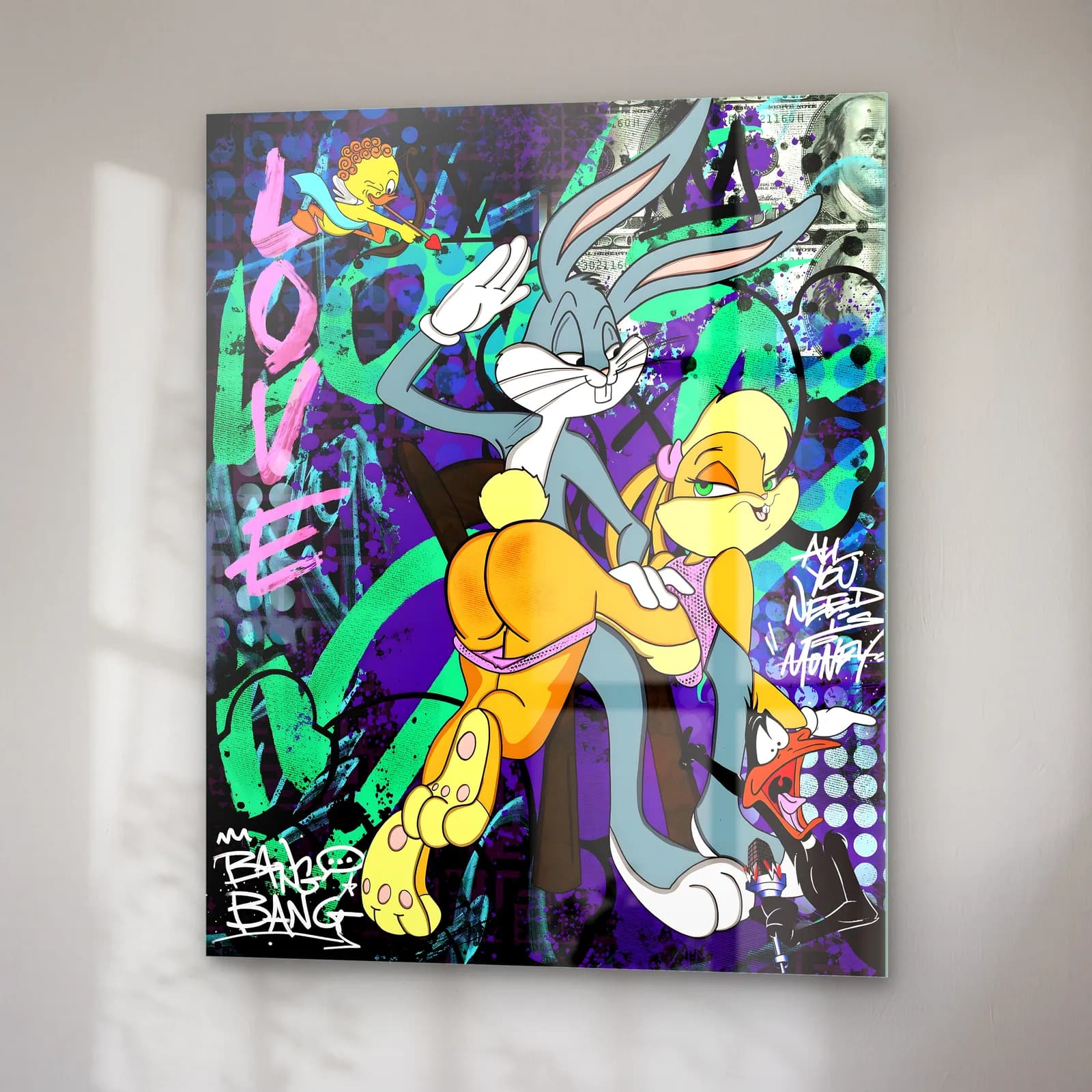 Love Bugs Bunny ve Lola cam tablo — sağ açıdan görünüm