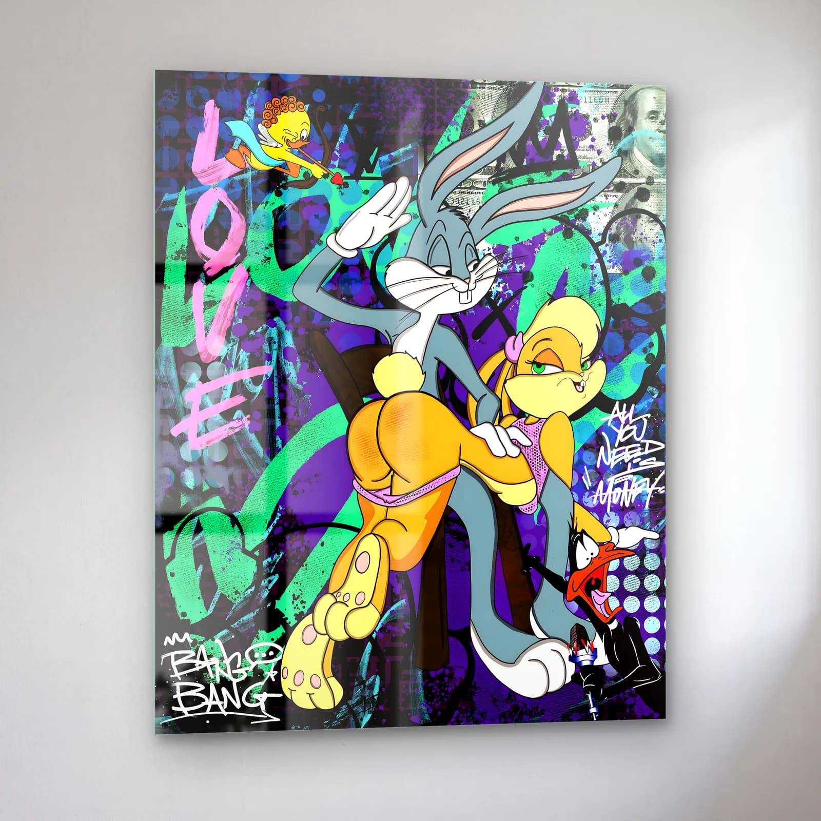 Love Bugs Bunny ve Lola cam tablo — sol açıdan görünüm