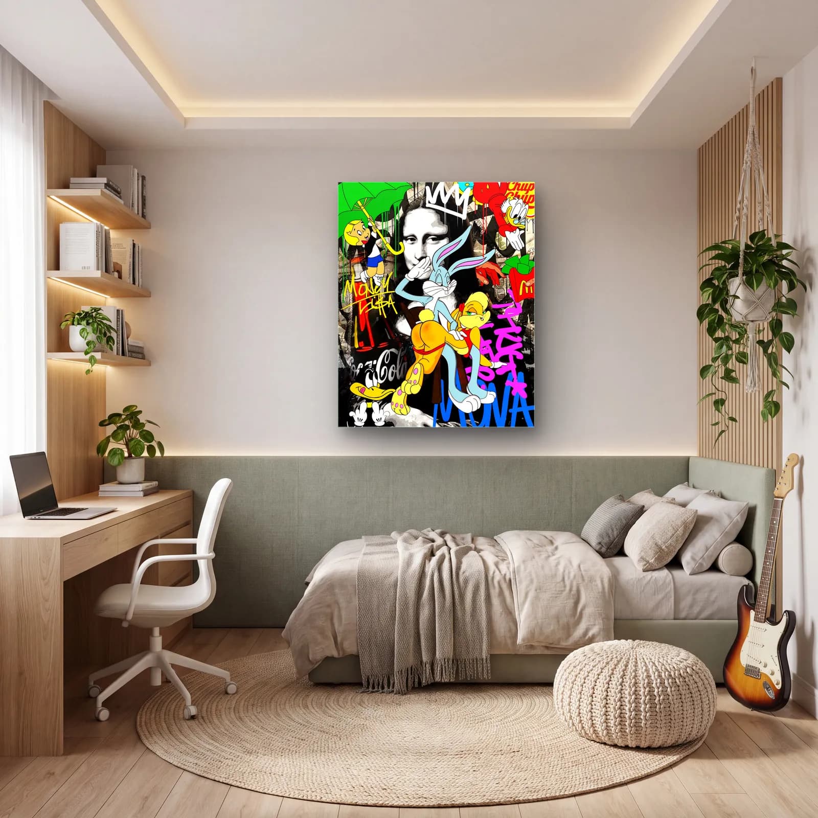 Mona Lisa ile Bugs ve Lola cam tablo — genç odasında