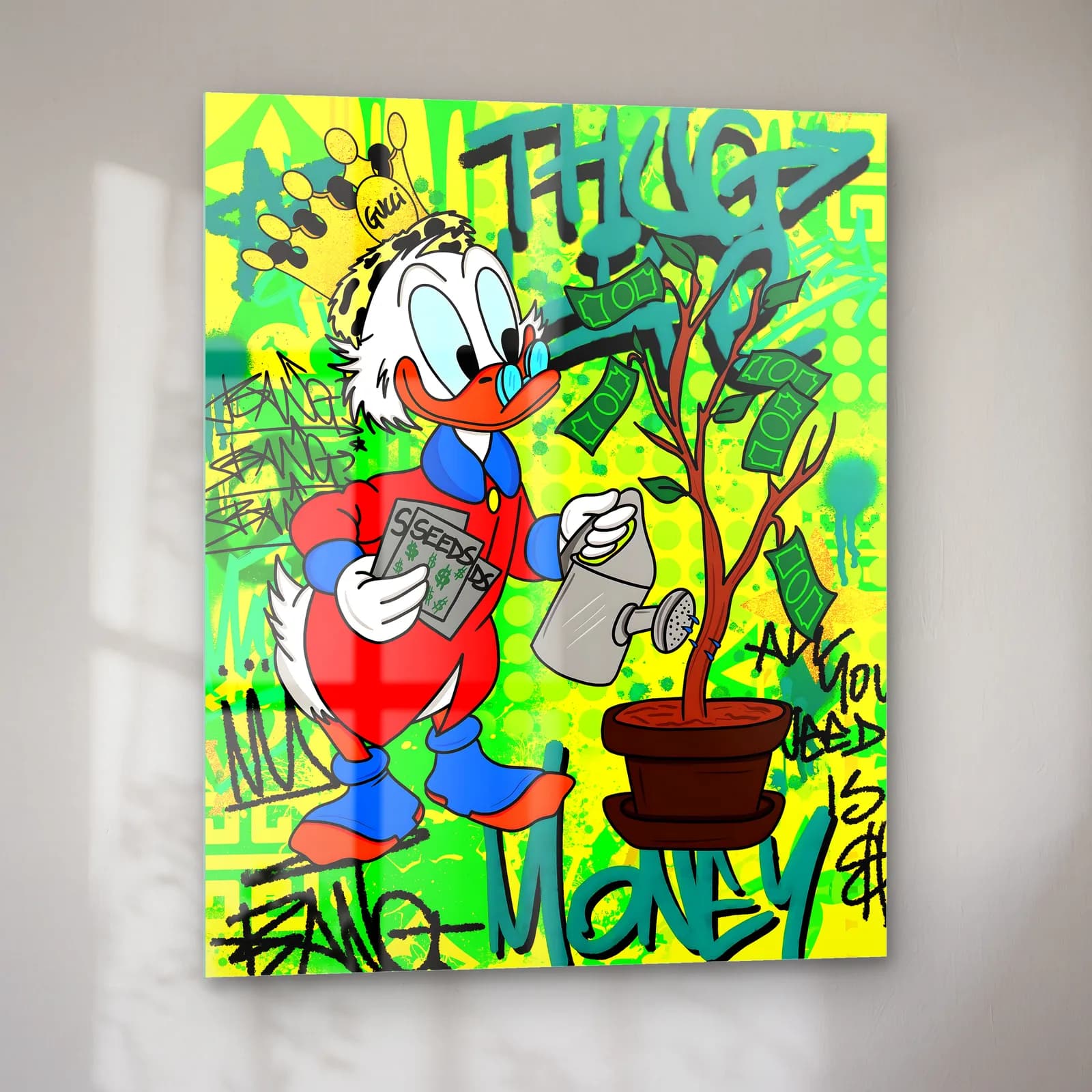 Para Ağacı Sulayan Scrooge McDuck cam tablo — sol açıdan görünüm