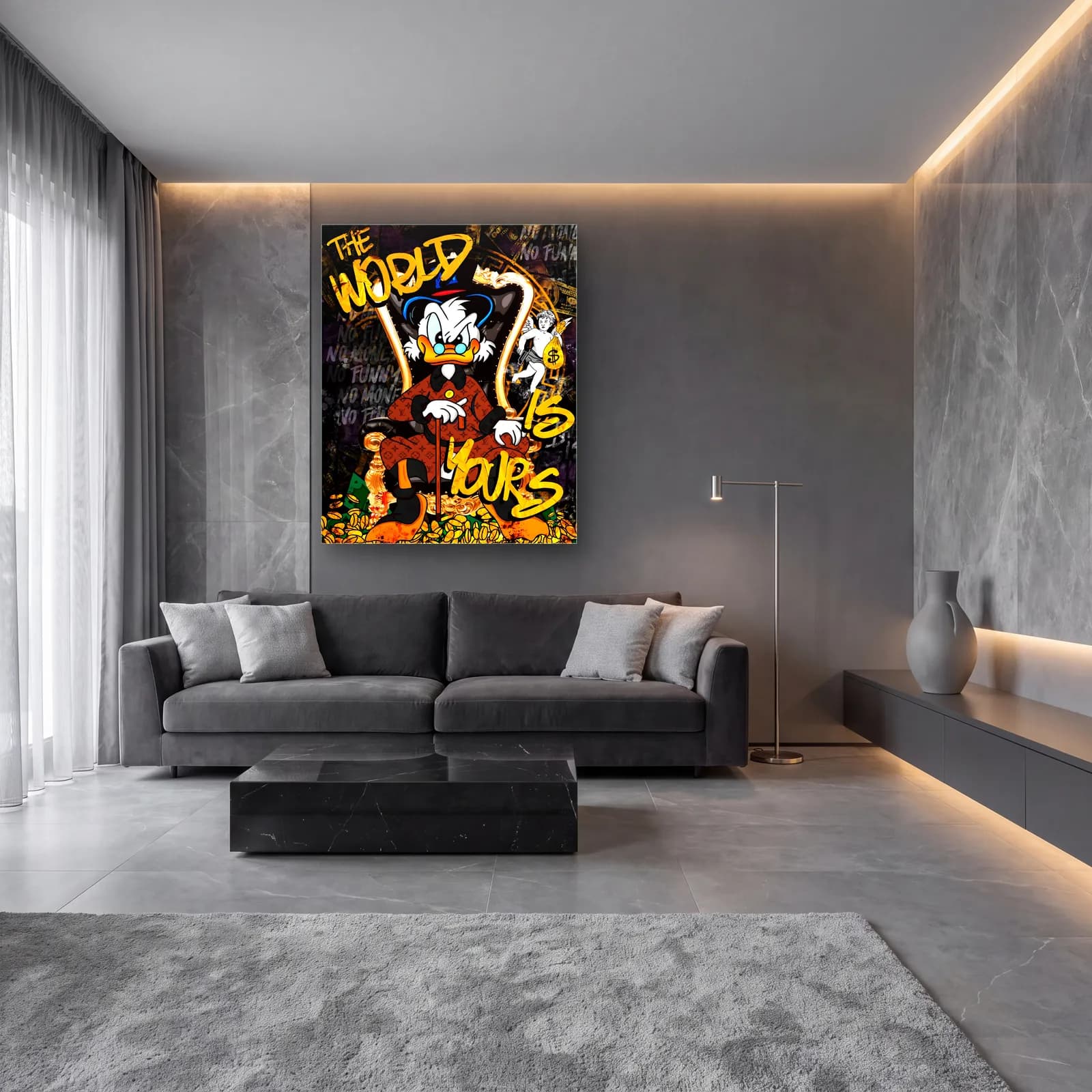 The World Is Yours Scrooge McDuck cam tablo — lüks salon duvarında